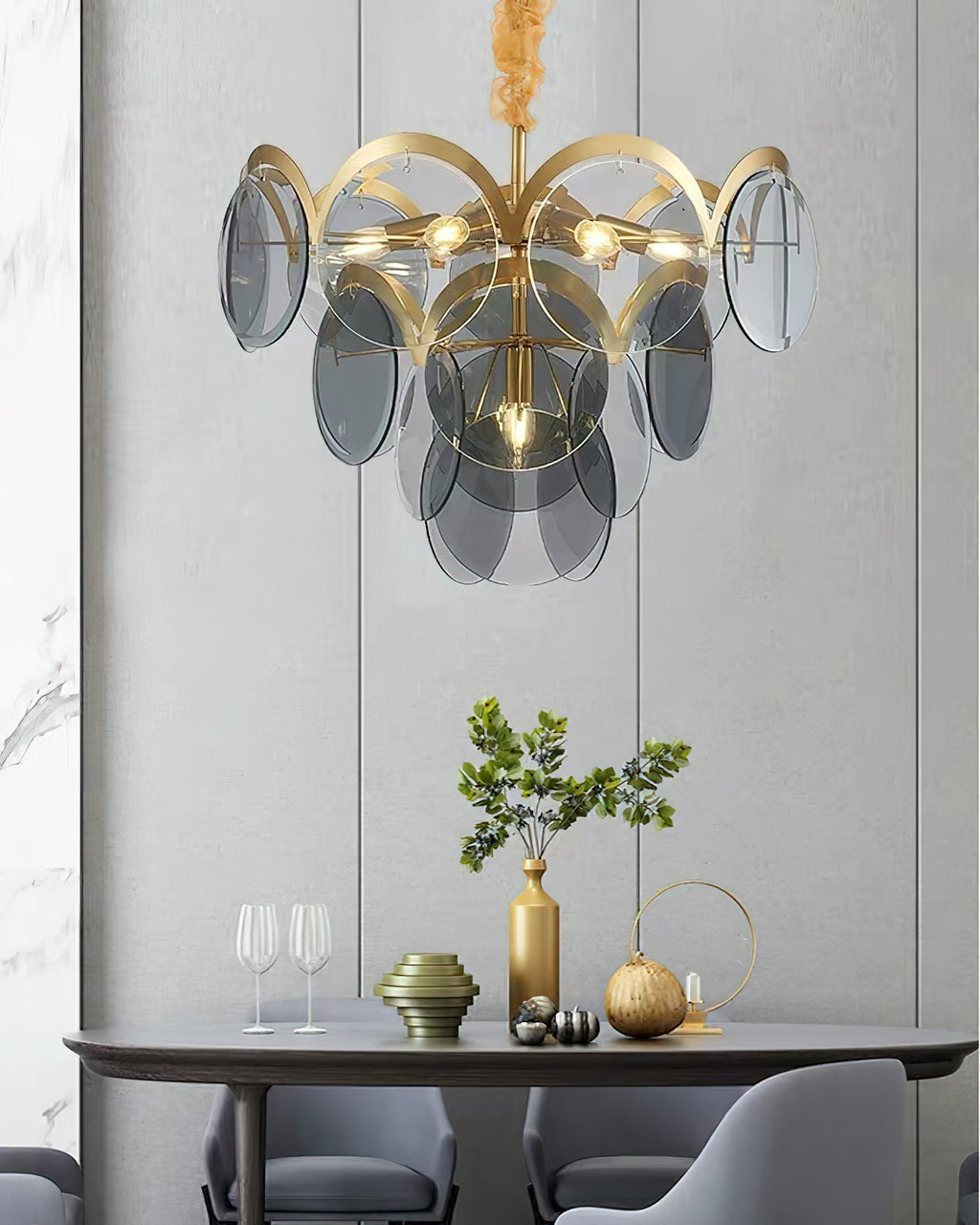 Lustra Chandelier en Verre Ambre à Cercles Empilés - Neutralighting