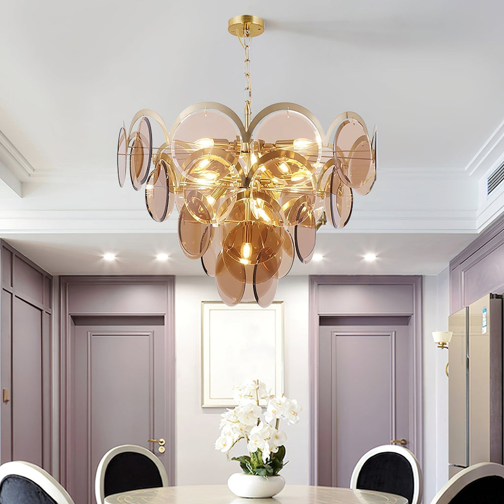 Lustra Chandelier en Verre Ambre à Cercles Empilés - Neutralighting