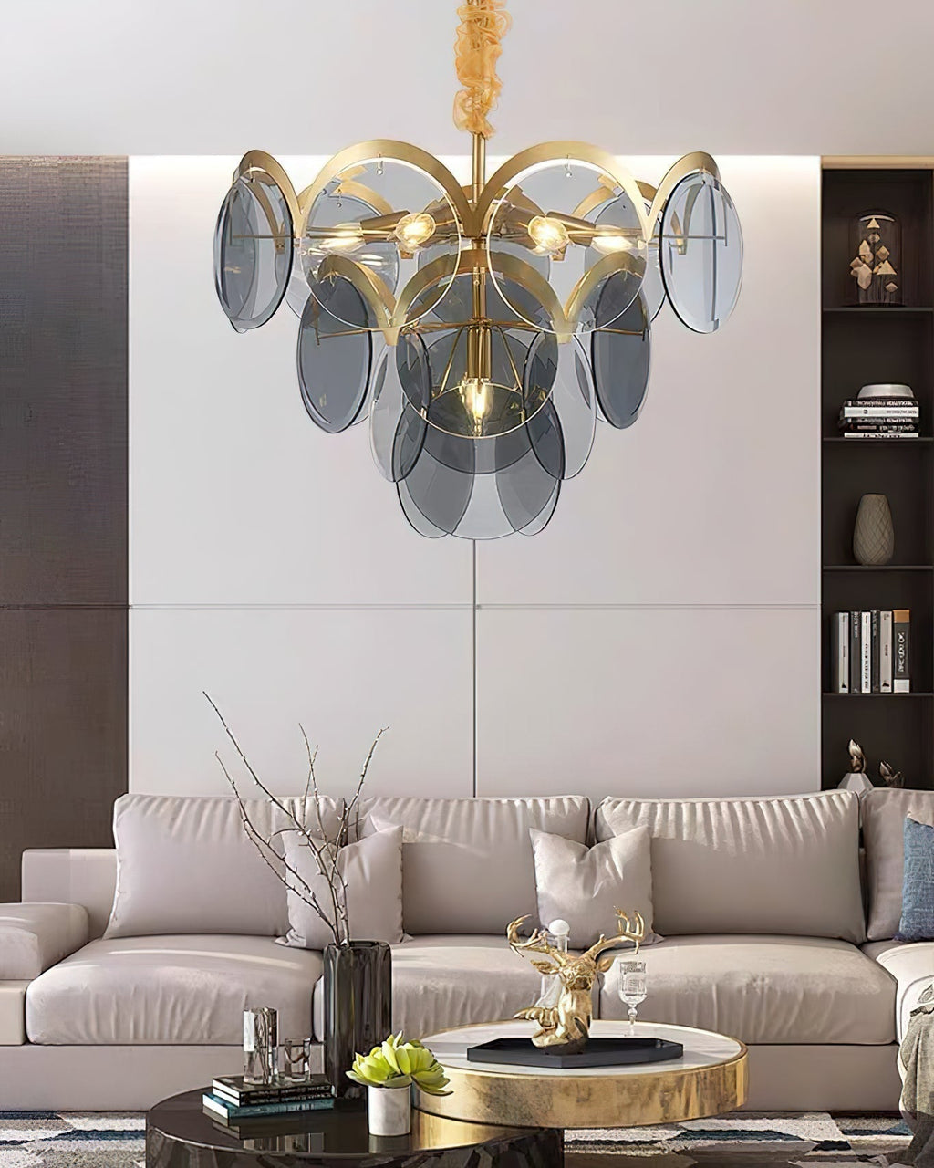 Lustra Chandelier en Verre Ambre à Cercles Empilés - Neutralighting