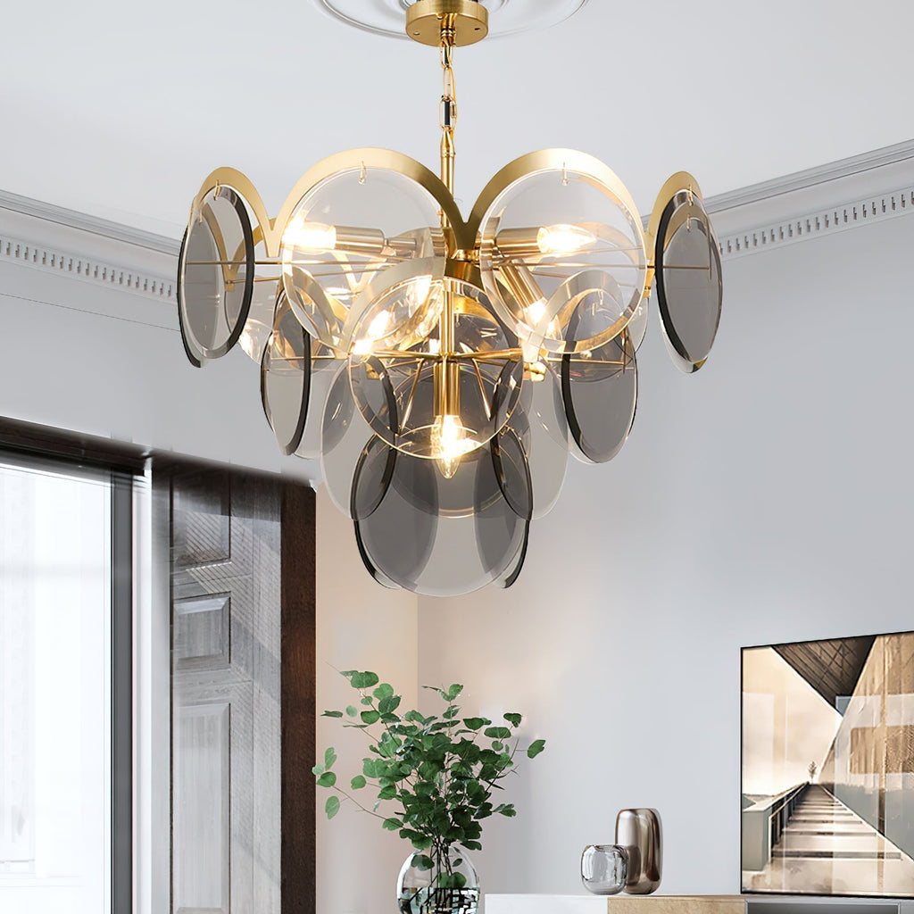 Lustra Chandelier en Verre Ambre à Cercles Empilés - Neutralighting