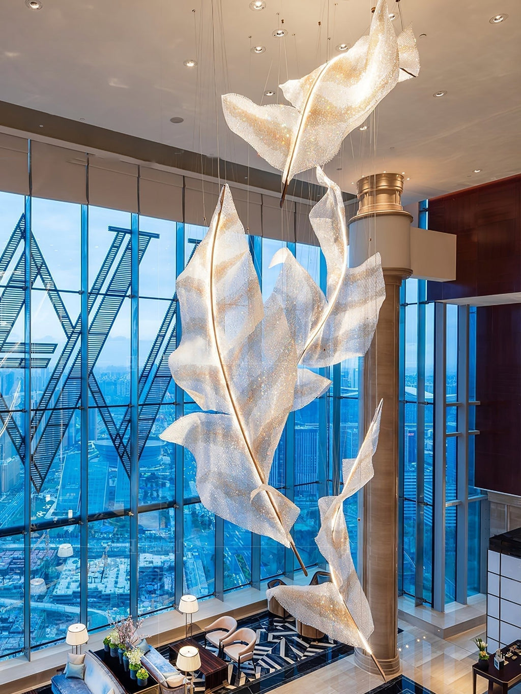 Zeshaen Chandelier en Verre Feuilles Tombantes Créatives - Neutralighting