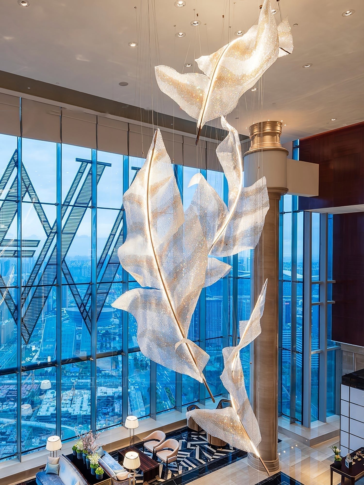 Zeshaen Chandelier en Verre Feuilles Tombantes Créatives - Neutralighting