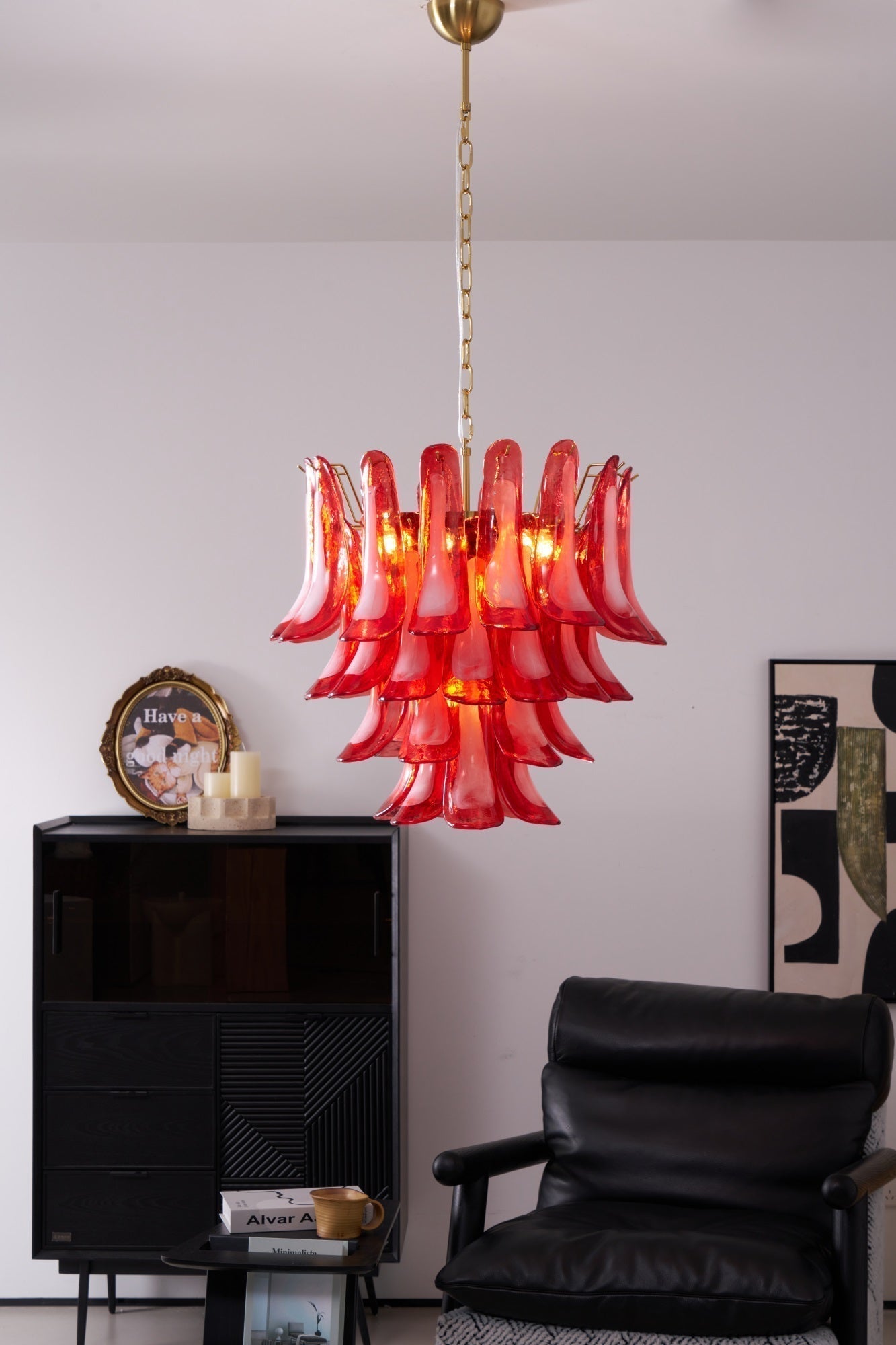 Aurora Lustre Rouge Pétale Verre Superposé Artistique - Neutralighting