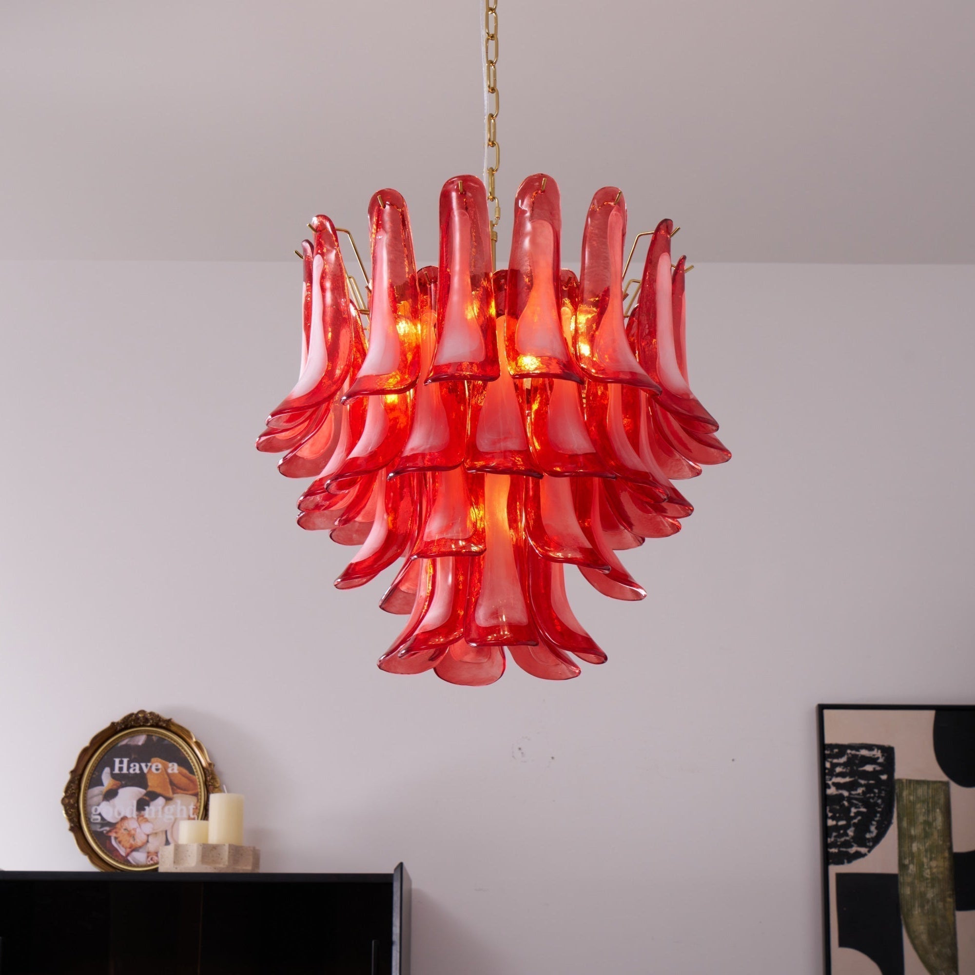 Aurora Lustre Rouge Pétale Verre Superposé Artistique - Neutralighting