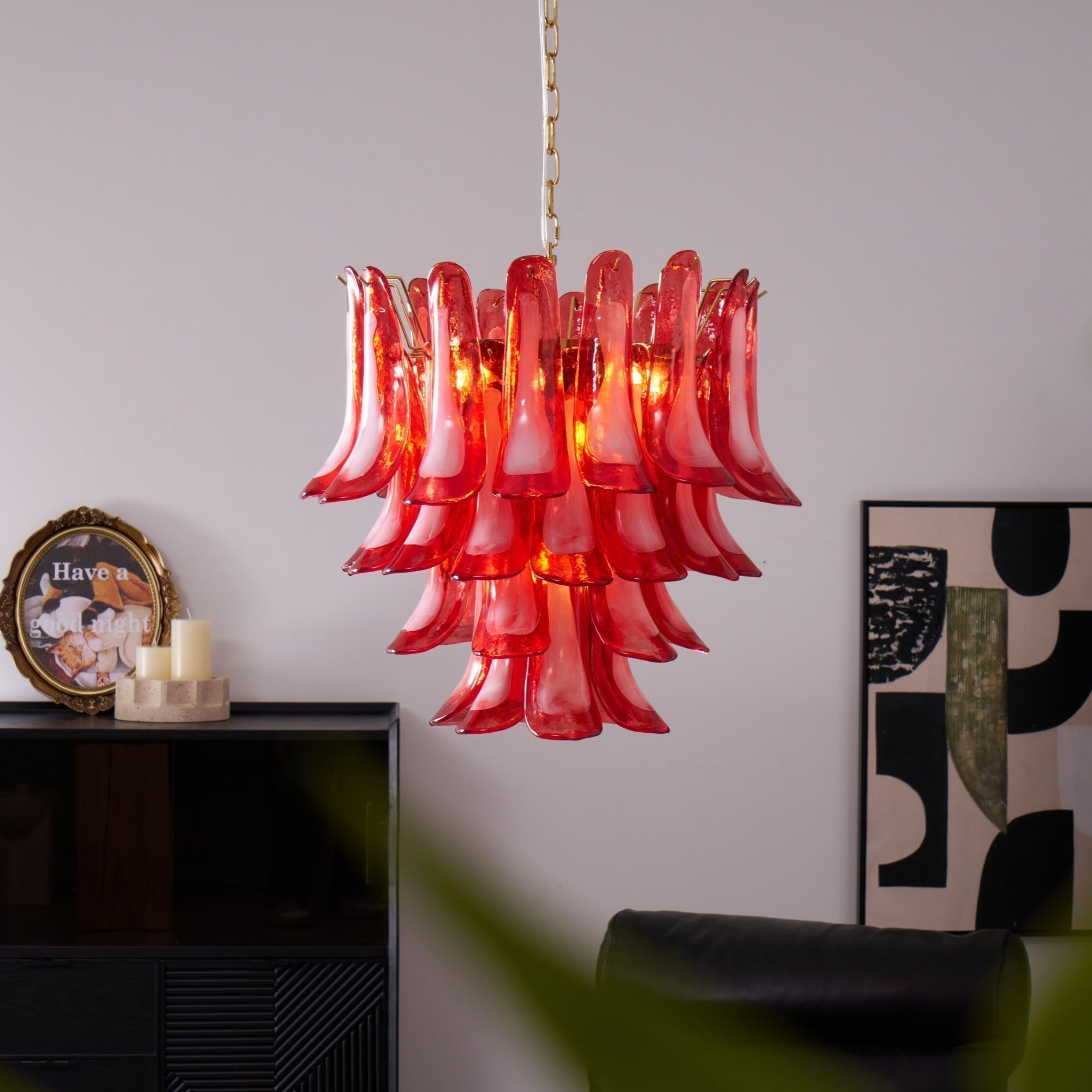 Aurora Lustre Rouge Pétale Verre Superposé Artistique - Neutralighting