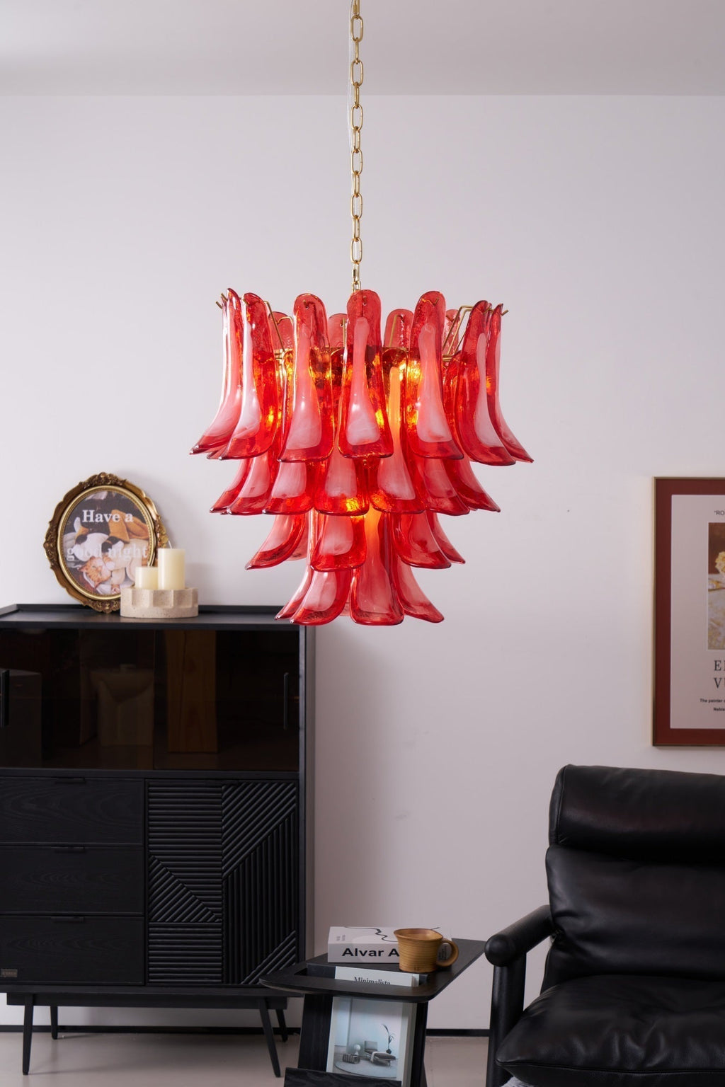 Aurora Lustre Rouge Pétale Verre Superposé Artistique - Neutralighting