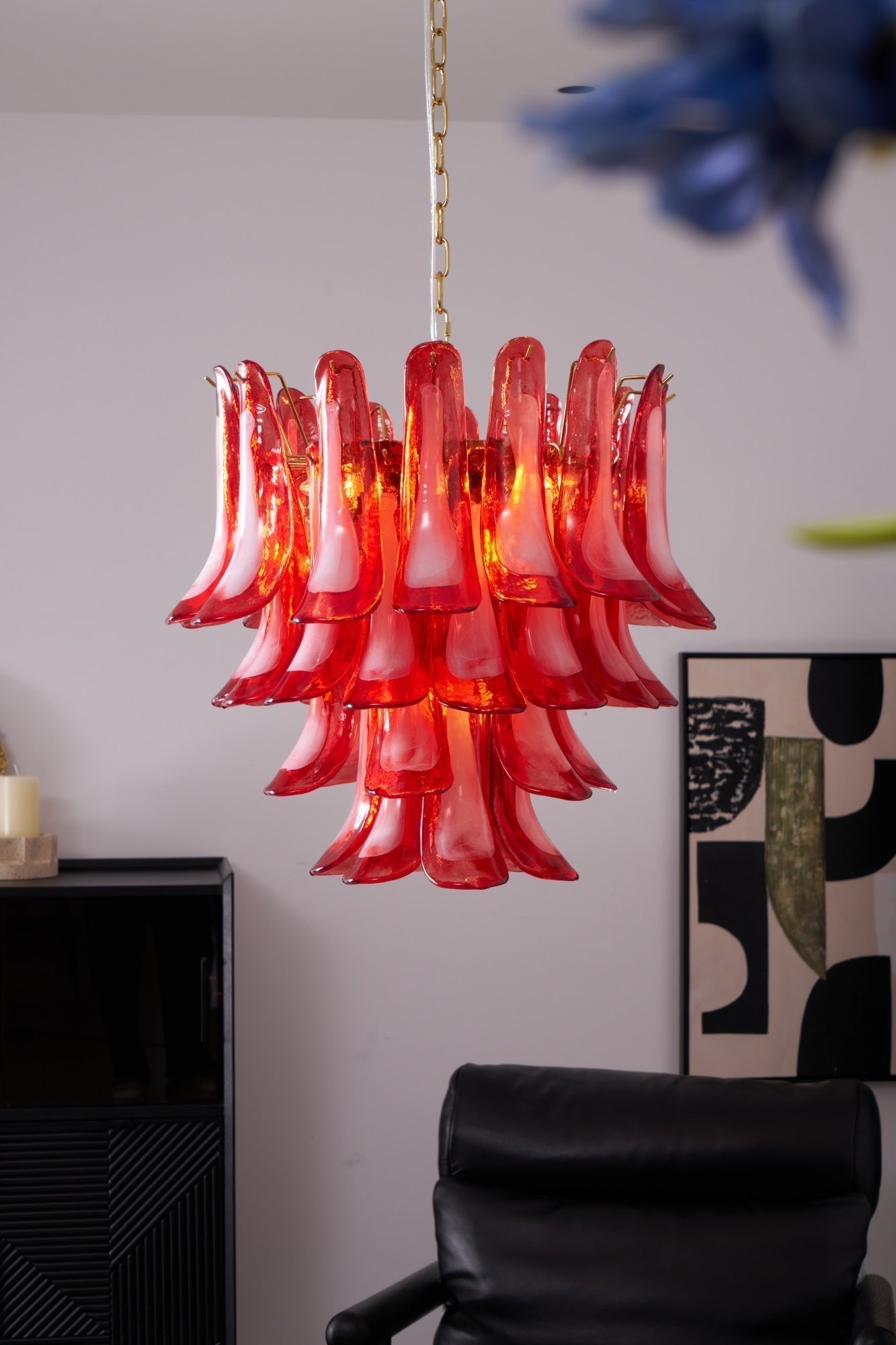 Aurora Lustre Rouge Pétale Verre Superposé Artistique - Neutralighting