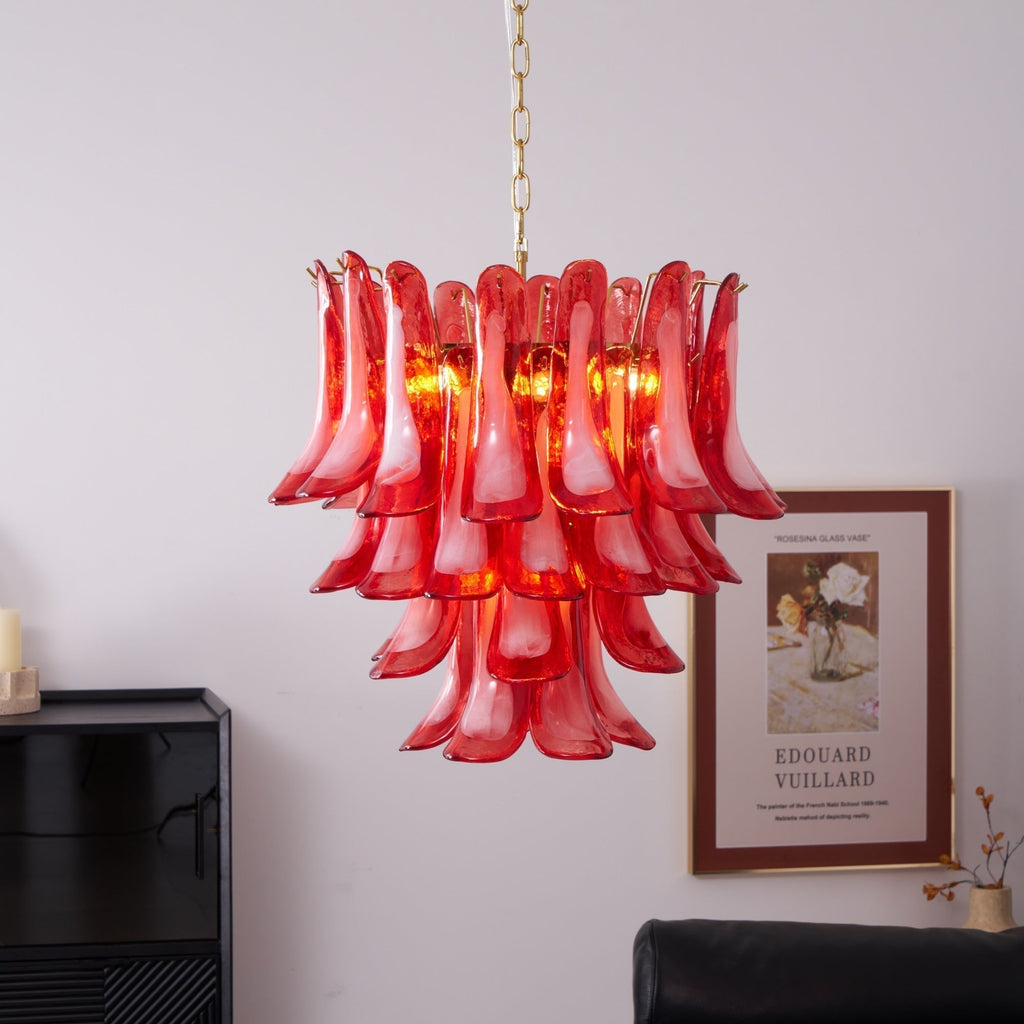 Aurora Lustre Rouge Pétale Verre Superposé Artistique - Neutralighting