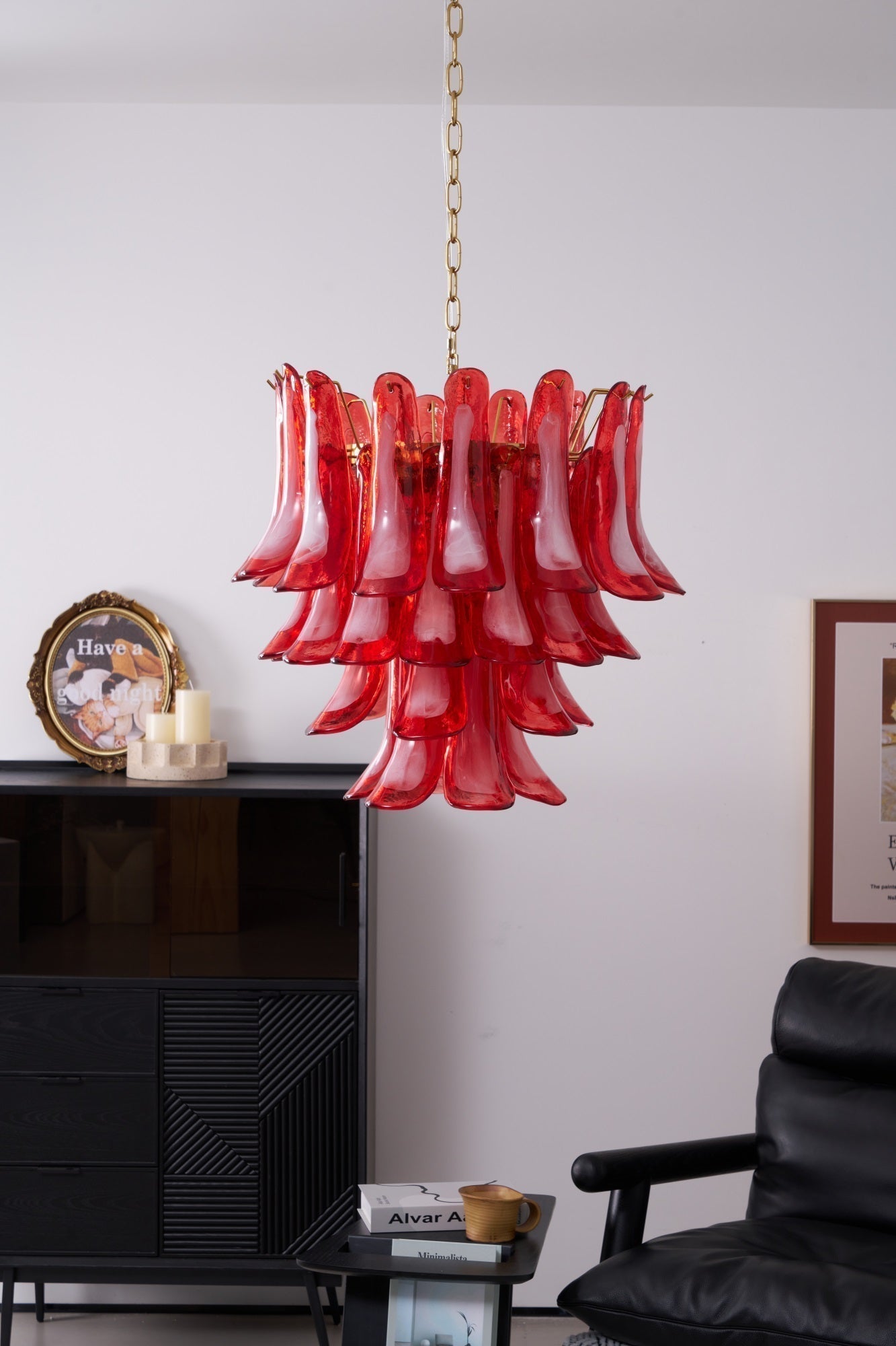 Aurora Lustre Rouge Pétale Verre Superposé Artistique - Neutralighting
