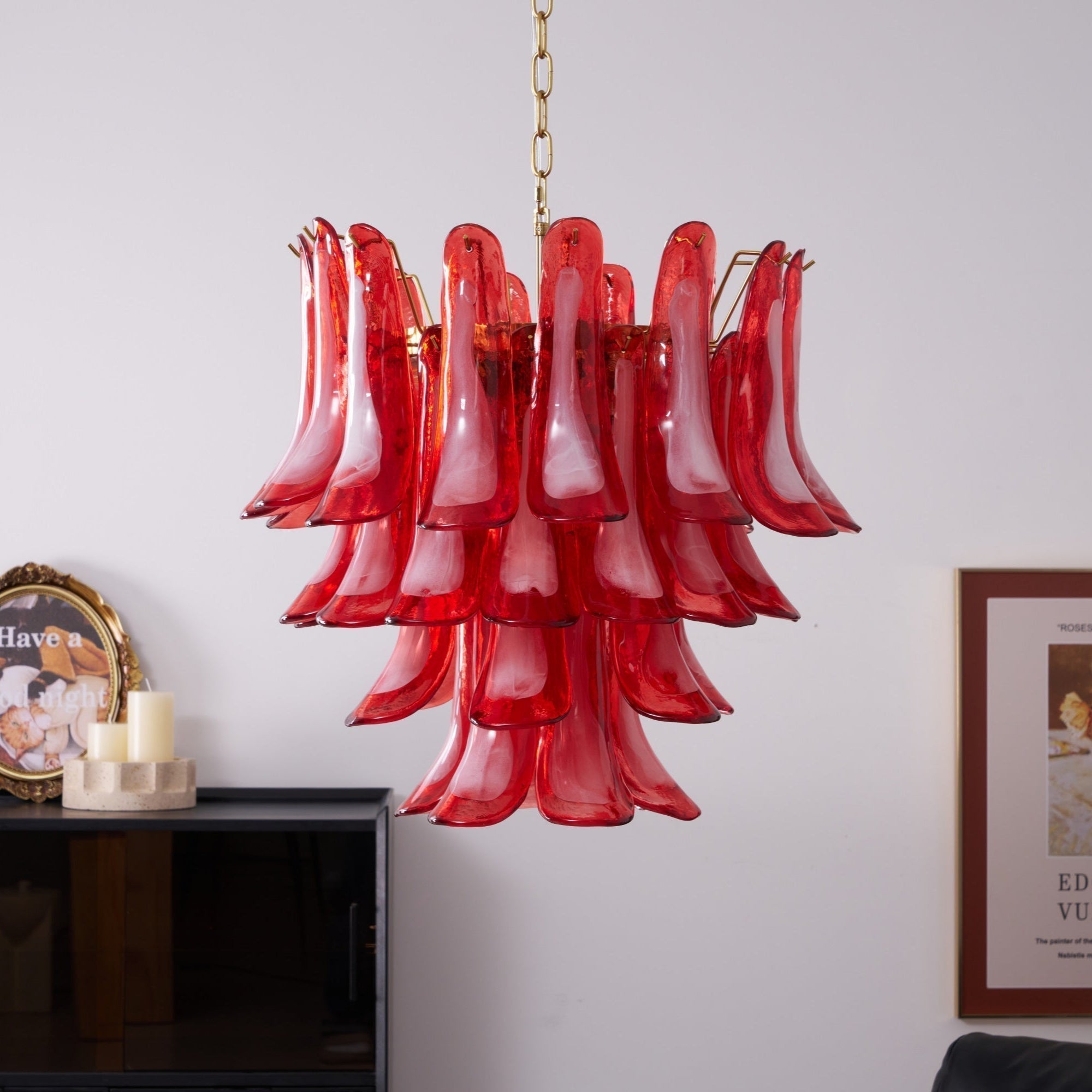 Aurora Lustre Rouge Pétale Verre Superposé Artistique - Neutralighting