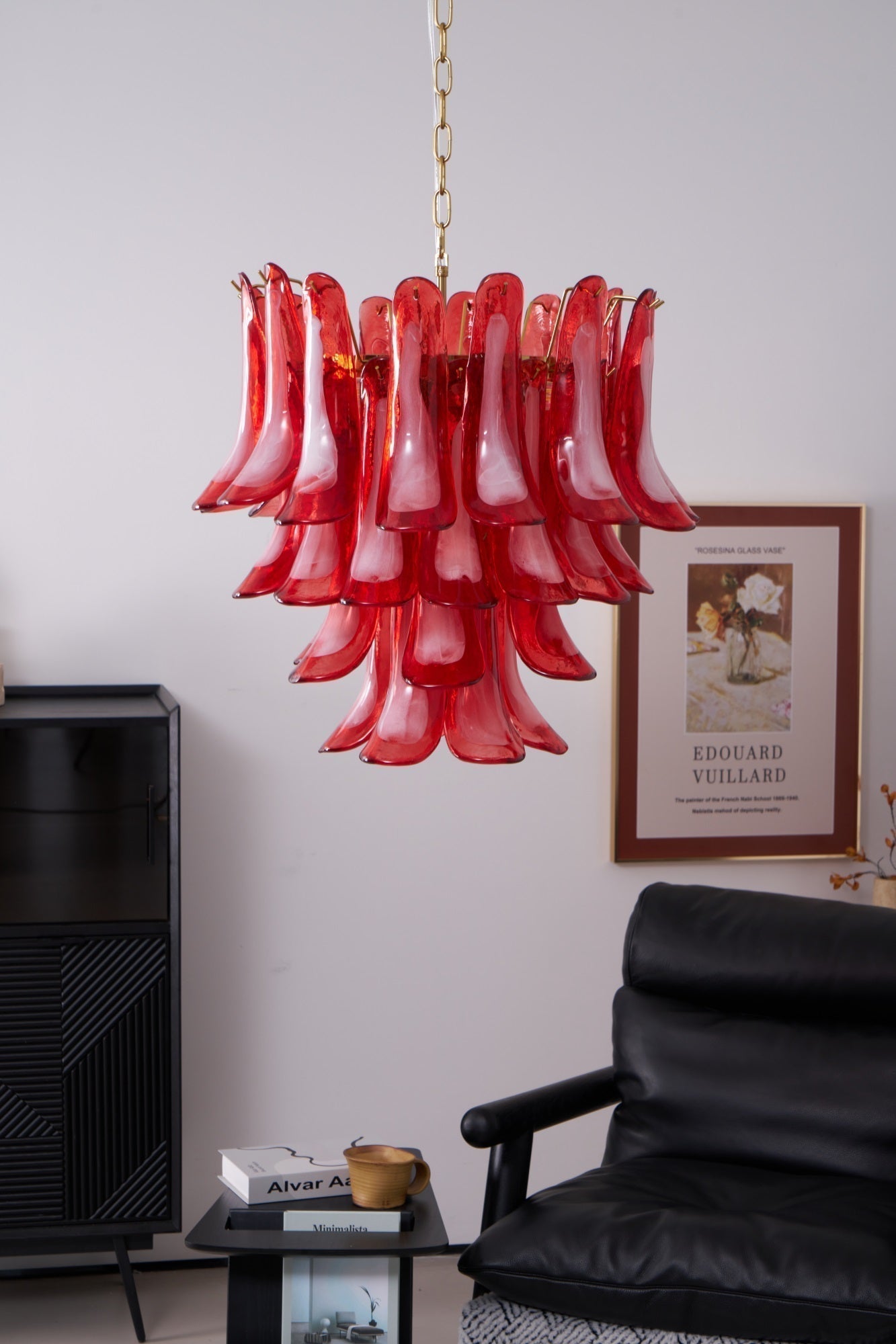 Aurora Lustre Rouge Pétale Verre Superposé Artistique - Neutralighting