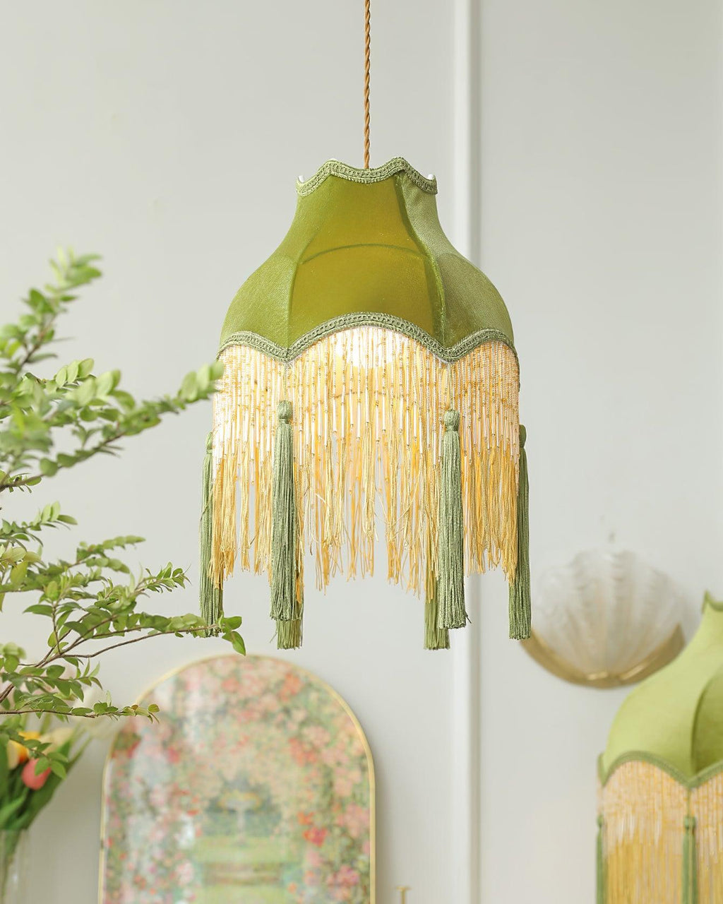 Fina Lampe Suspendue Velours Franges Vintage Élégant À Pompons - Neutralighting