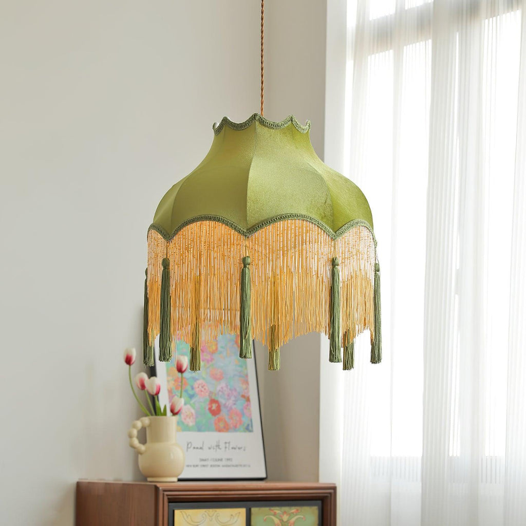 Fina Lampe Suspendue Velours Franges Vintage Élégant À Pompons - Neutralighting