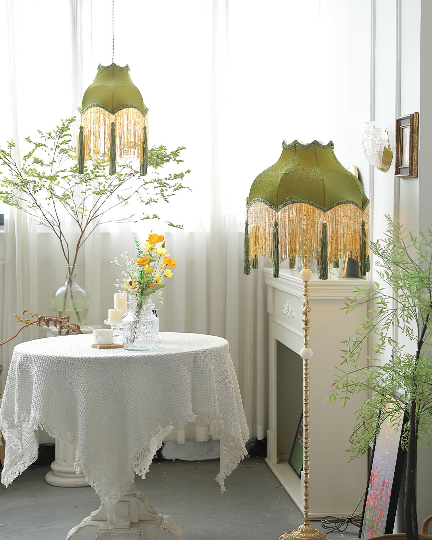 Fina Lampe Suspendue Velours Franges Vintage Élégant À Pompons - Neutralighting