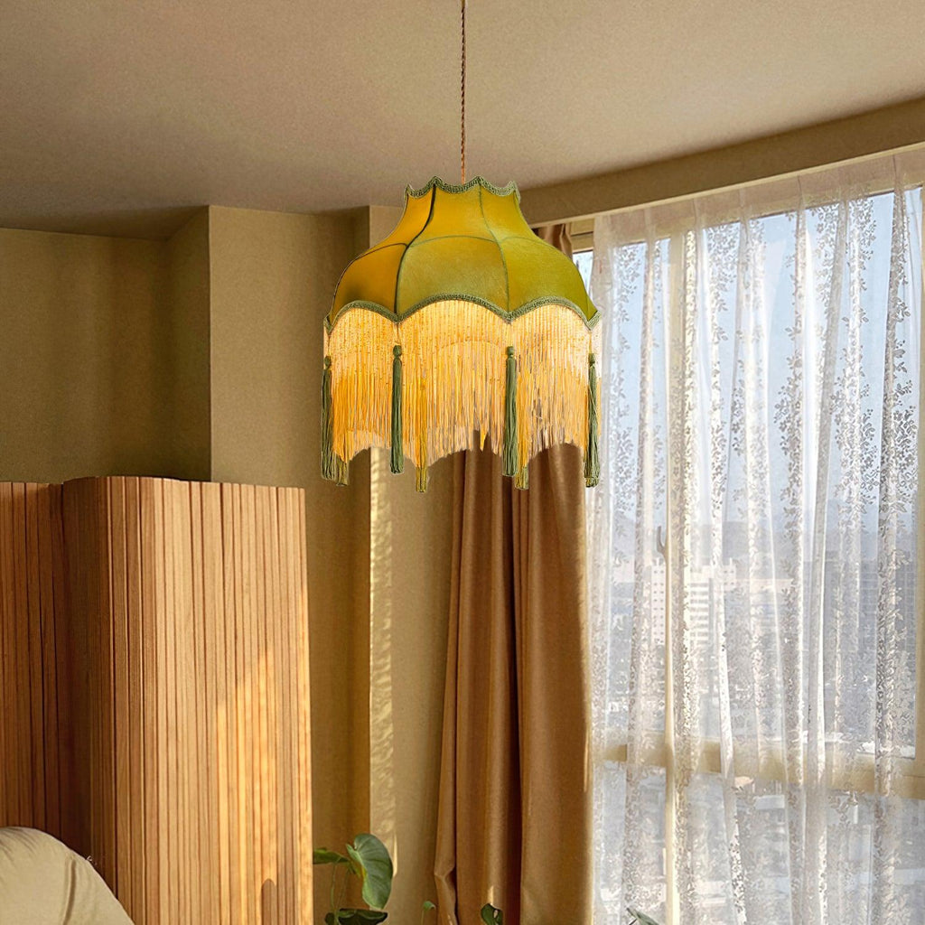 Fina Lampe Suspendue Velours Franges Vintage Élégant À Pompons - Neutralighting