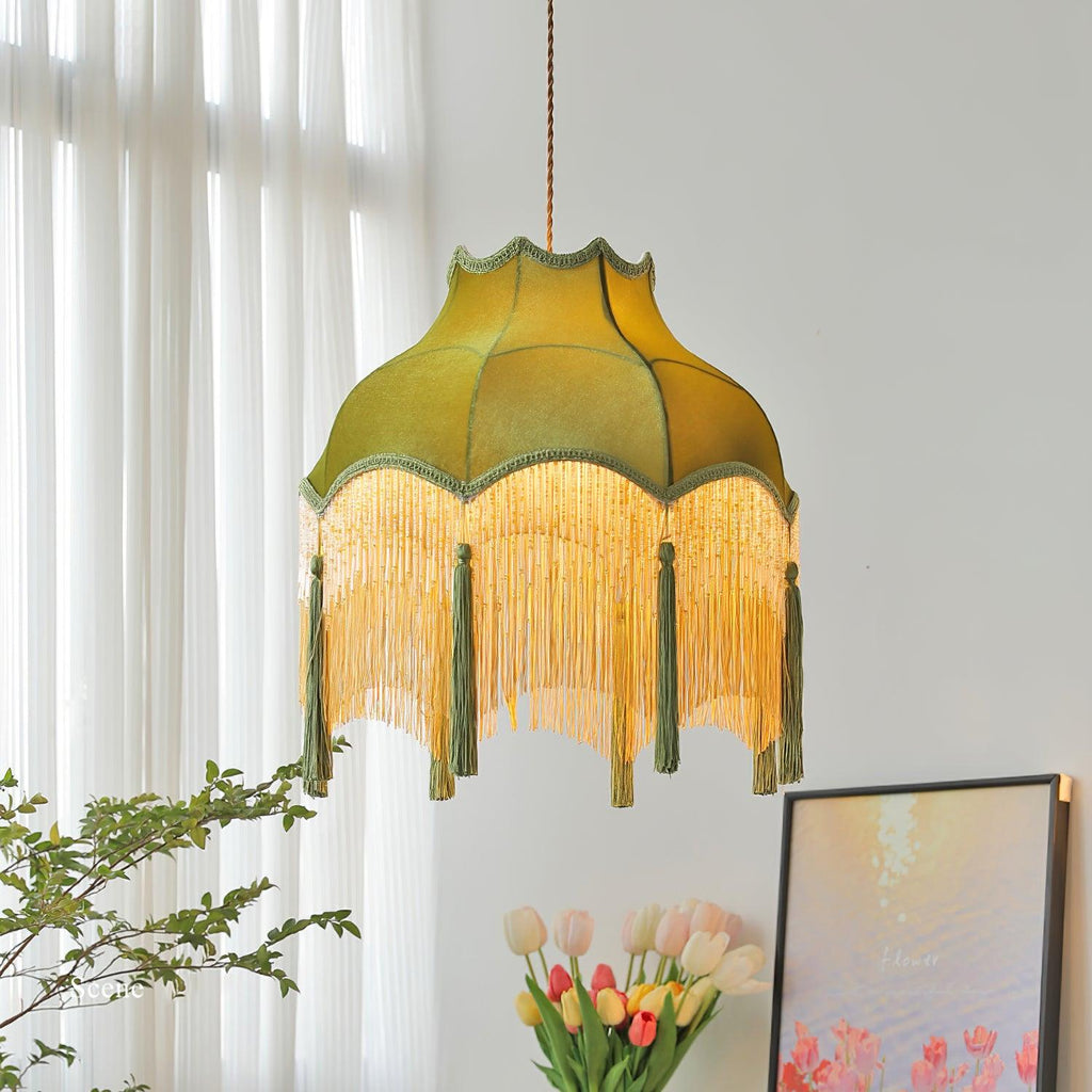 Fina Lampe Suspendue Velours Franges Vintage Élégant À Pompons - Neutralighting