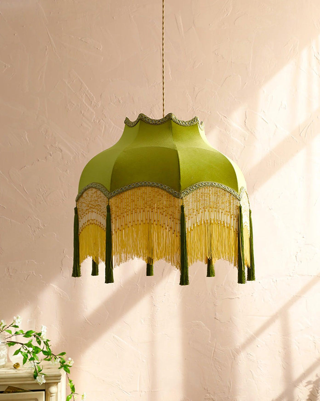 Fina Lampe Suspendue Velours Franges Vintage Élégant À Pompons - Neutralighting