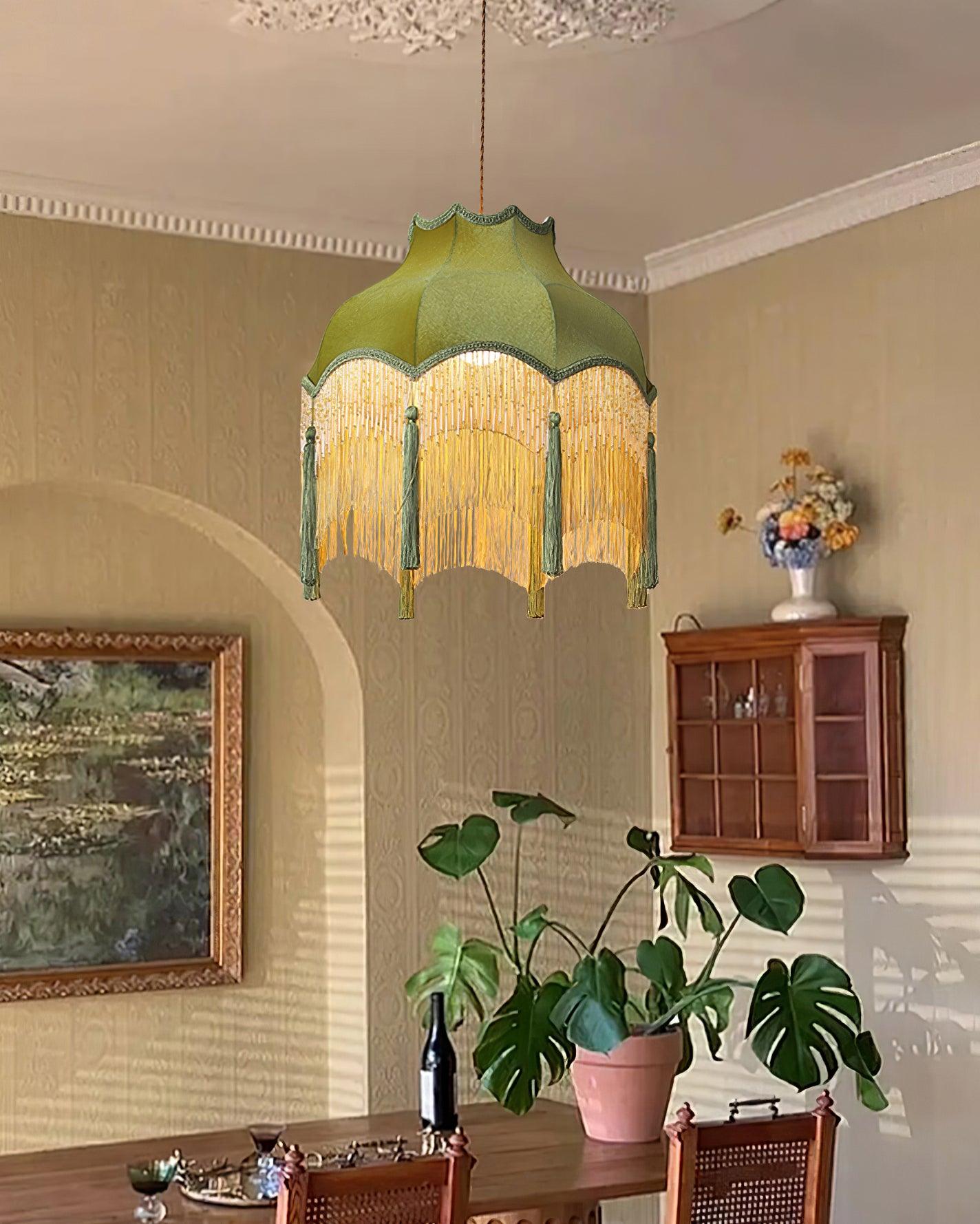 Fina Lampe Suspendue Velours Franges Vintage Élégant À Pompons - Neutralighting