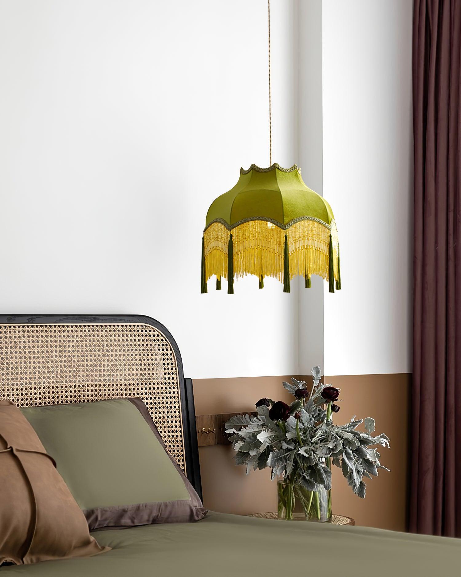 Fina Lampe Suspendue Velours Franges Vintage Élégant À Pompons - Neutralighting