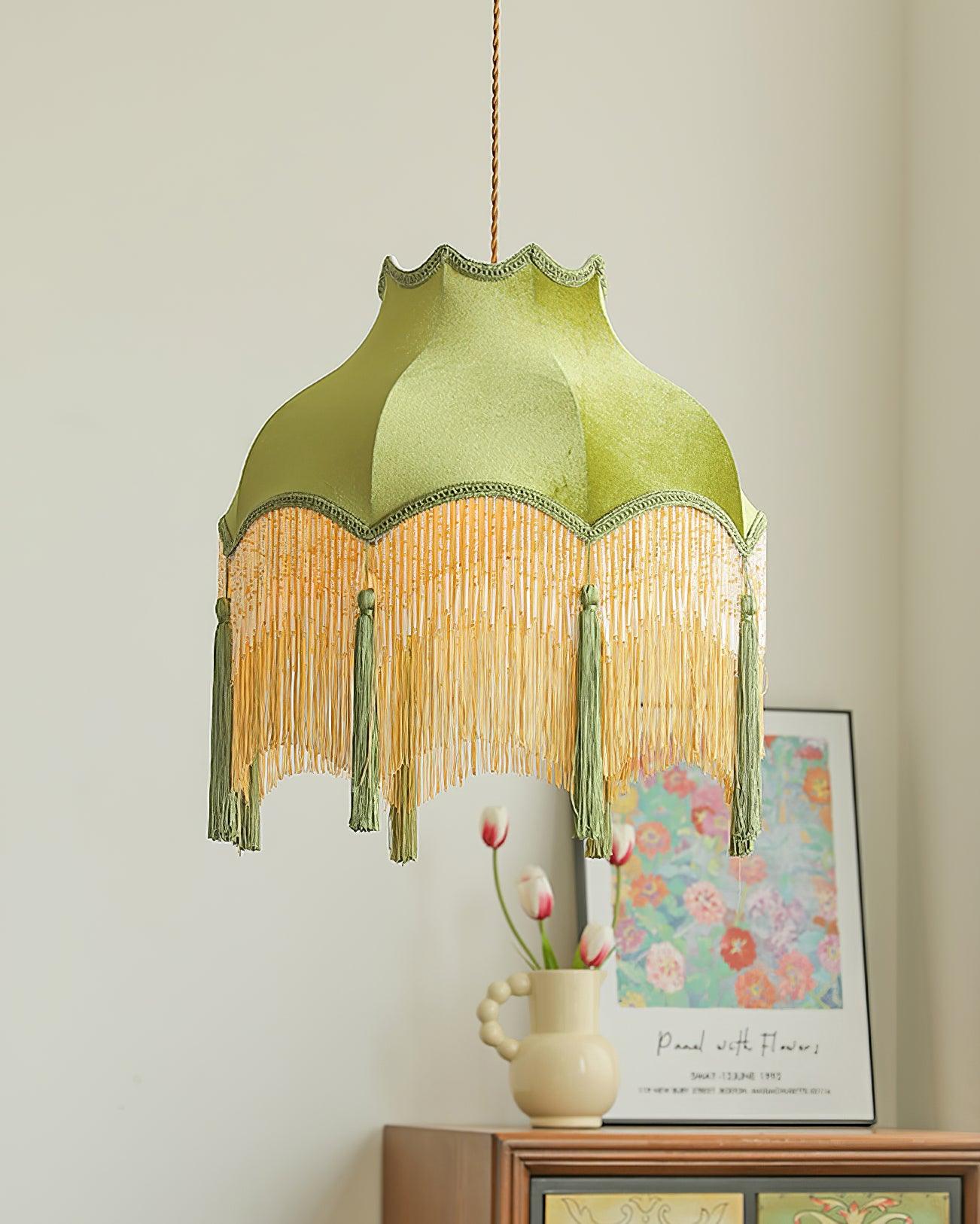 Fina Lampe Suspendue Velours Franges Vintage Élégant À Pompons - Neutralighting