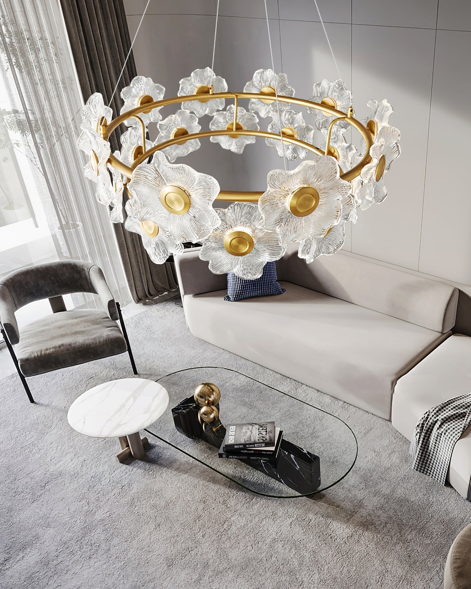 Cemirel Unique Fleur Laiton Verre Lustre - Neutralighting