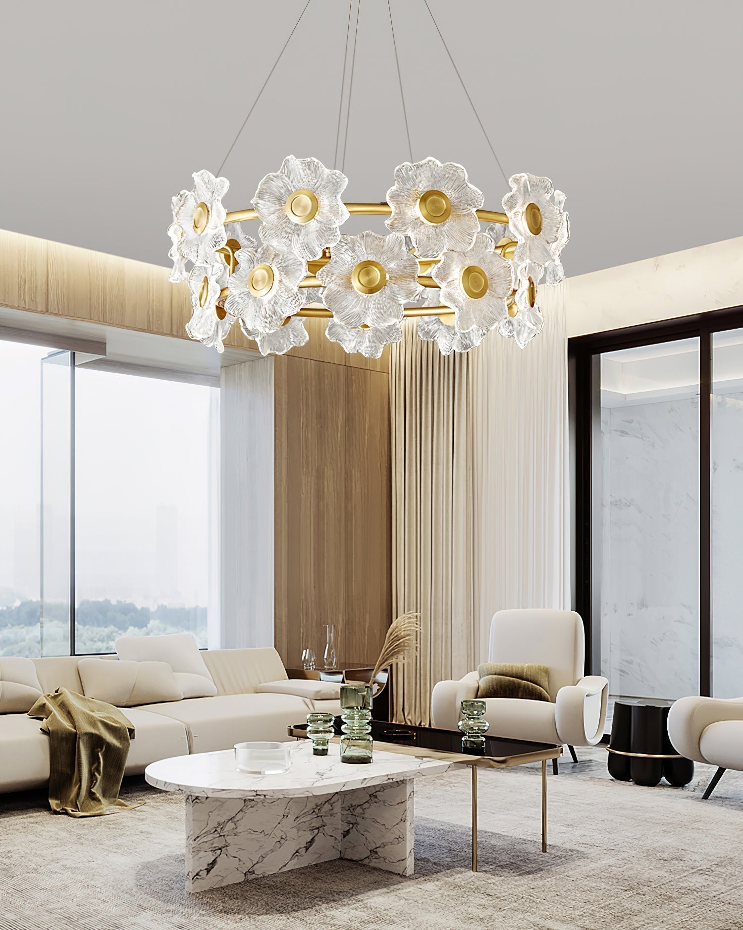 Cemirel Unique Fleur Laiton Verre Lustre - Neutralighting