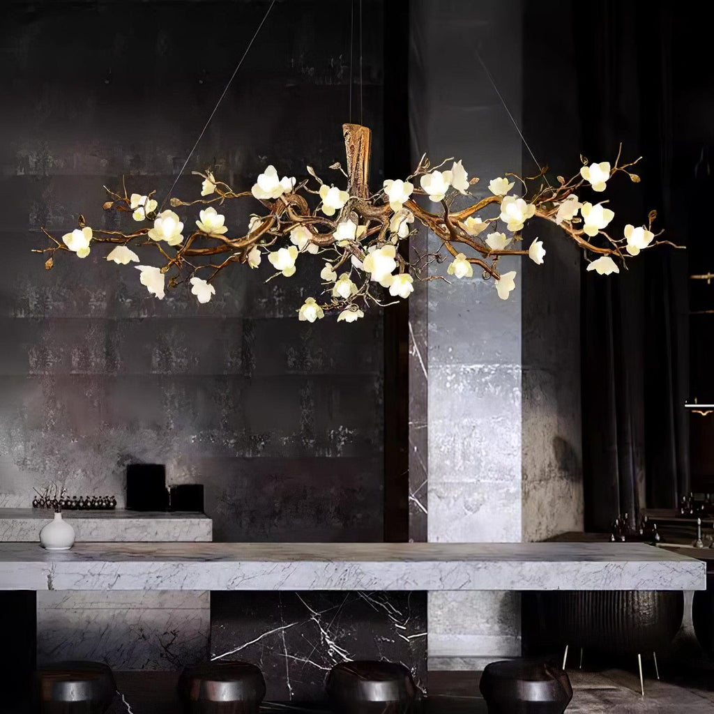 Avaros Lustre en céramique et laiton de luxe postmoderne avec branches fleuries - Neutralighting