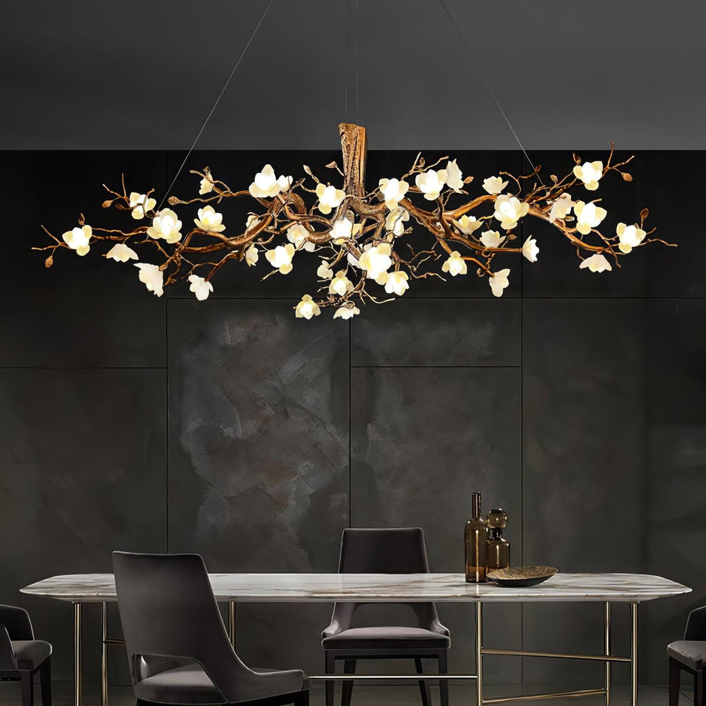 Avaros Lustre en céramique et laiton de luxe postmoderne avec branches fleuries - Neutralighting