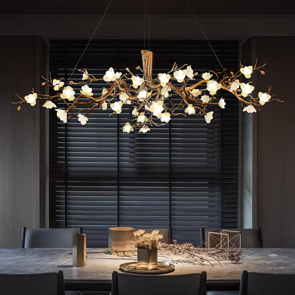 Avaros Lustre en céramique et laiton de luxe postmoderne avec branches fleuries - Neutralighting