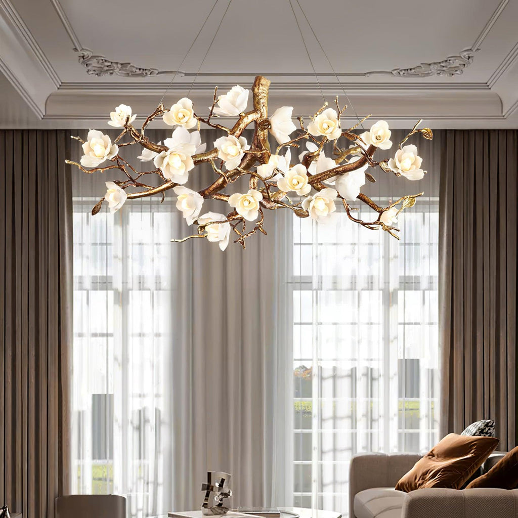 Avaros Lustre en céramique et laiton de luxe postmoderne avec branches fleuries - Neutralighting