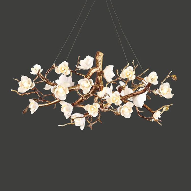 Avaros Lustre en céramique et laiton de luxe postmoderne avec branches fleuries - Neutralighting