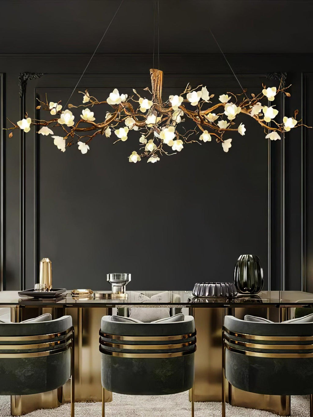 Avaros Lustre en céramique et laiton de luxe postmoderne avec branches fleuries - Neutralighting