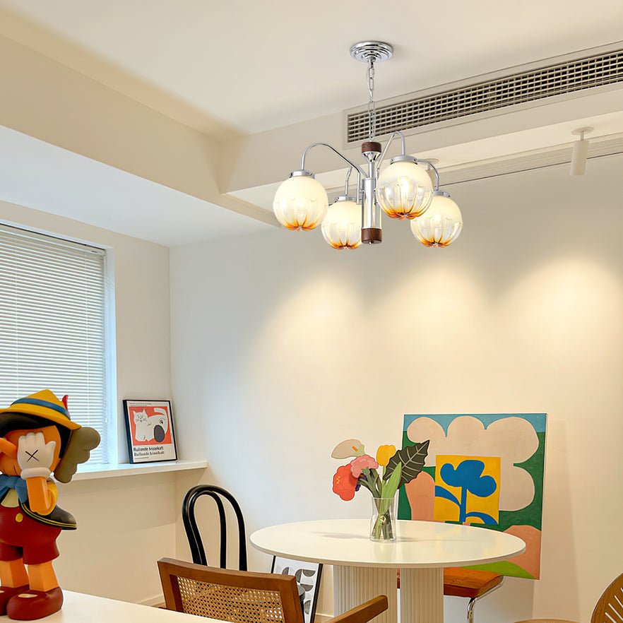 Ulliria Chandelier Art Nordique Fleur En Noyer Et Verre - Neutralighting