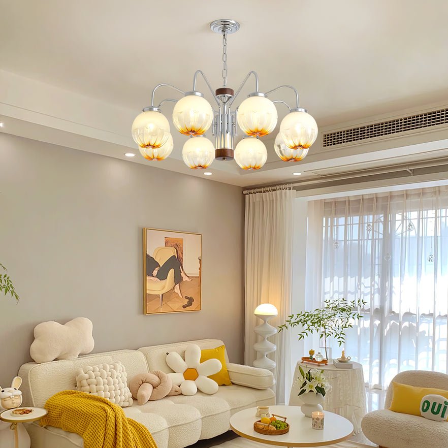 Ulliria Chandelier Art Nordique Fleur En Noyer Et Verre - Neutralighting