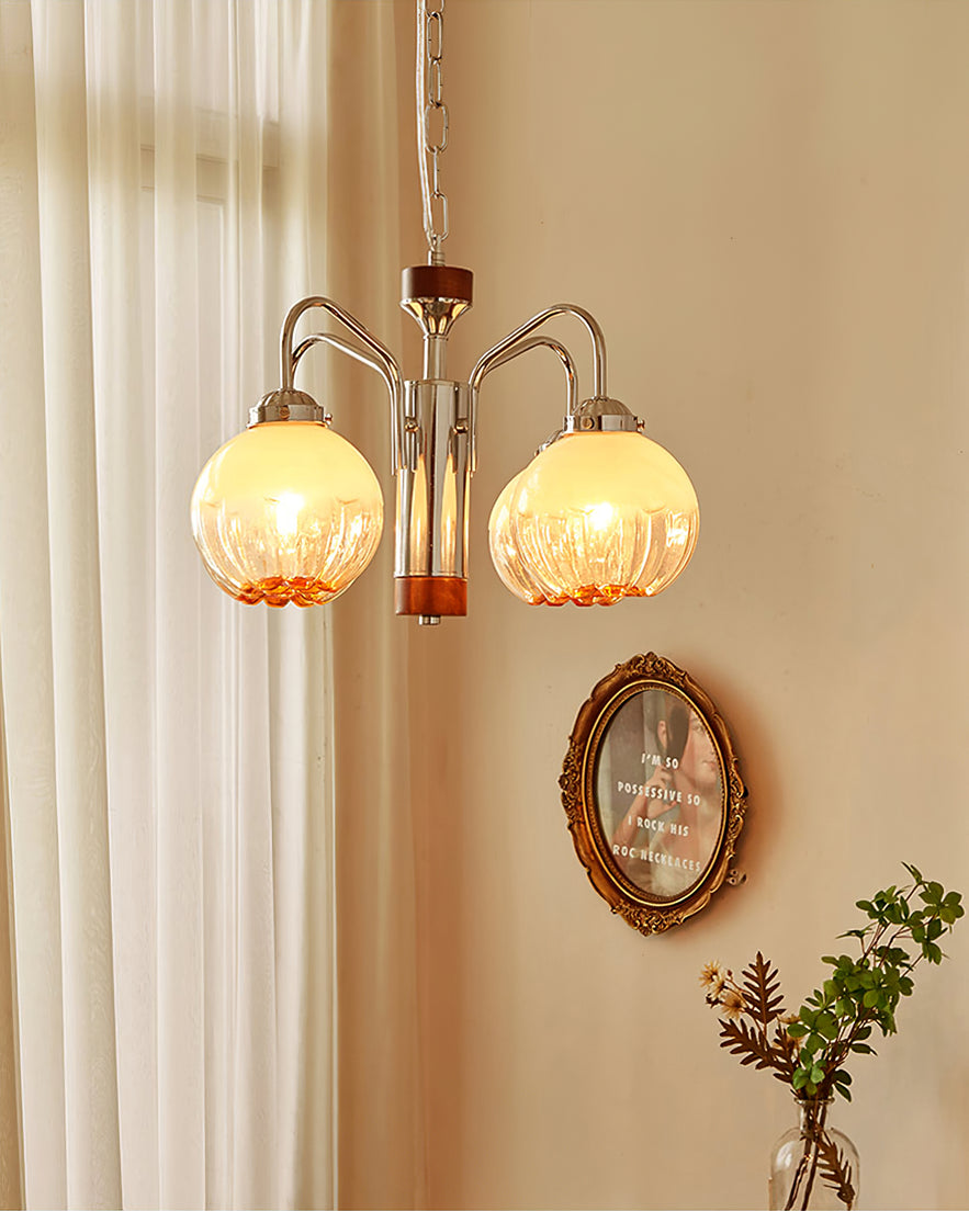 Ulliria Chandelier Art Nordique Fleur En Noyer Et Verre - Neutralighting