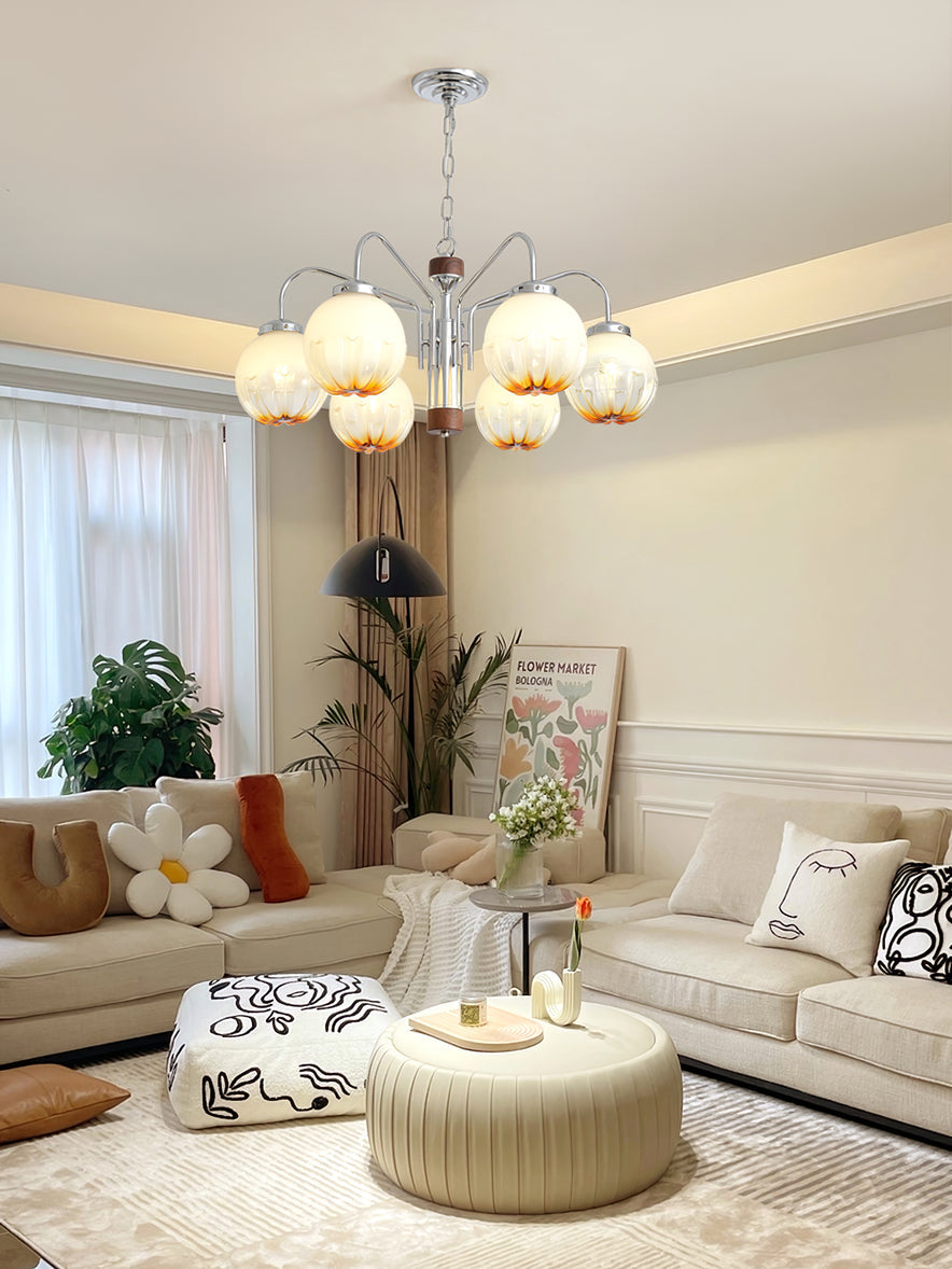 Ulliria Chandelier Art Nordique Fleur En Noyer Et Verre - Neutralighting