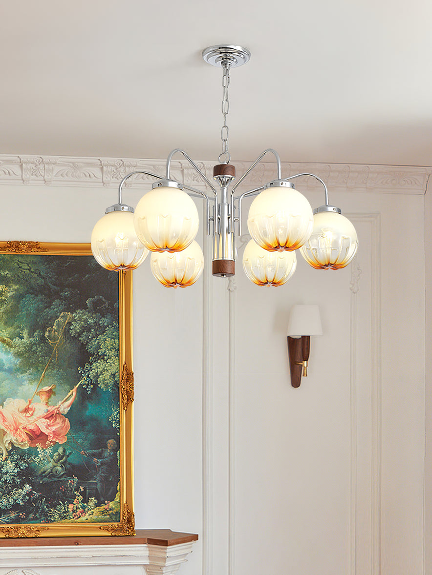 Ulliria Chandelier Art Nordique Fleur En Noyer Et Verre - Neutralighting