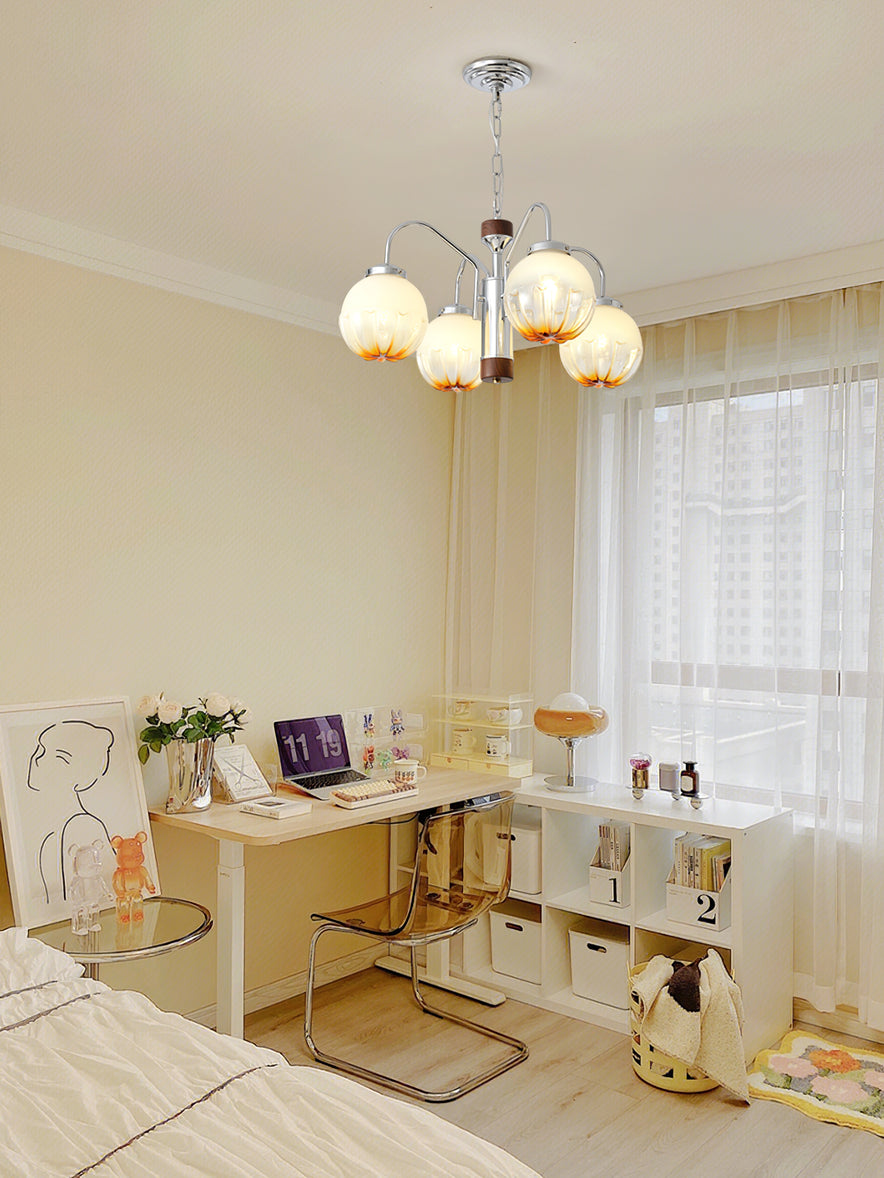 Ulliria Chandelier Art Nordique Fleur En Noyer Et Verre - Neutralighting
