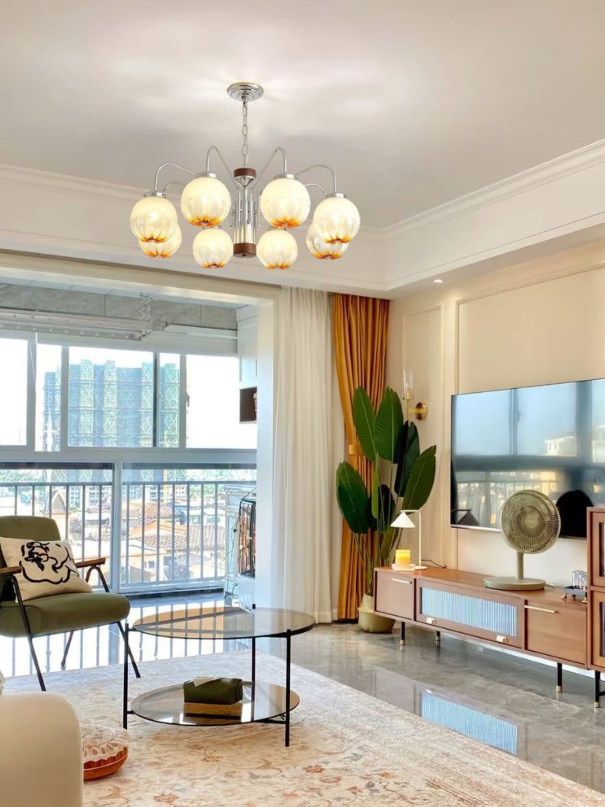 Ulliria Chandelier Art Nordique Fleur En Noyer Et Verre - Neutralighting