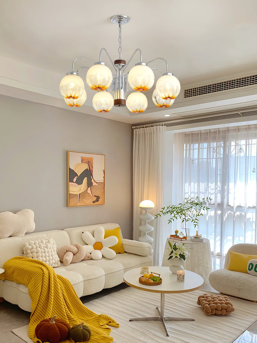 Ulliria Chandelier Art Nordique Fleur En Noyer Et Verre - Neutralighting