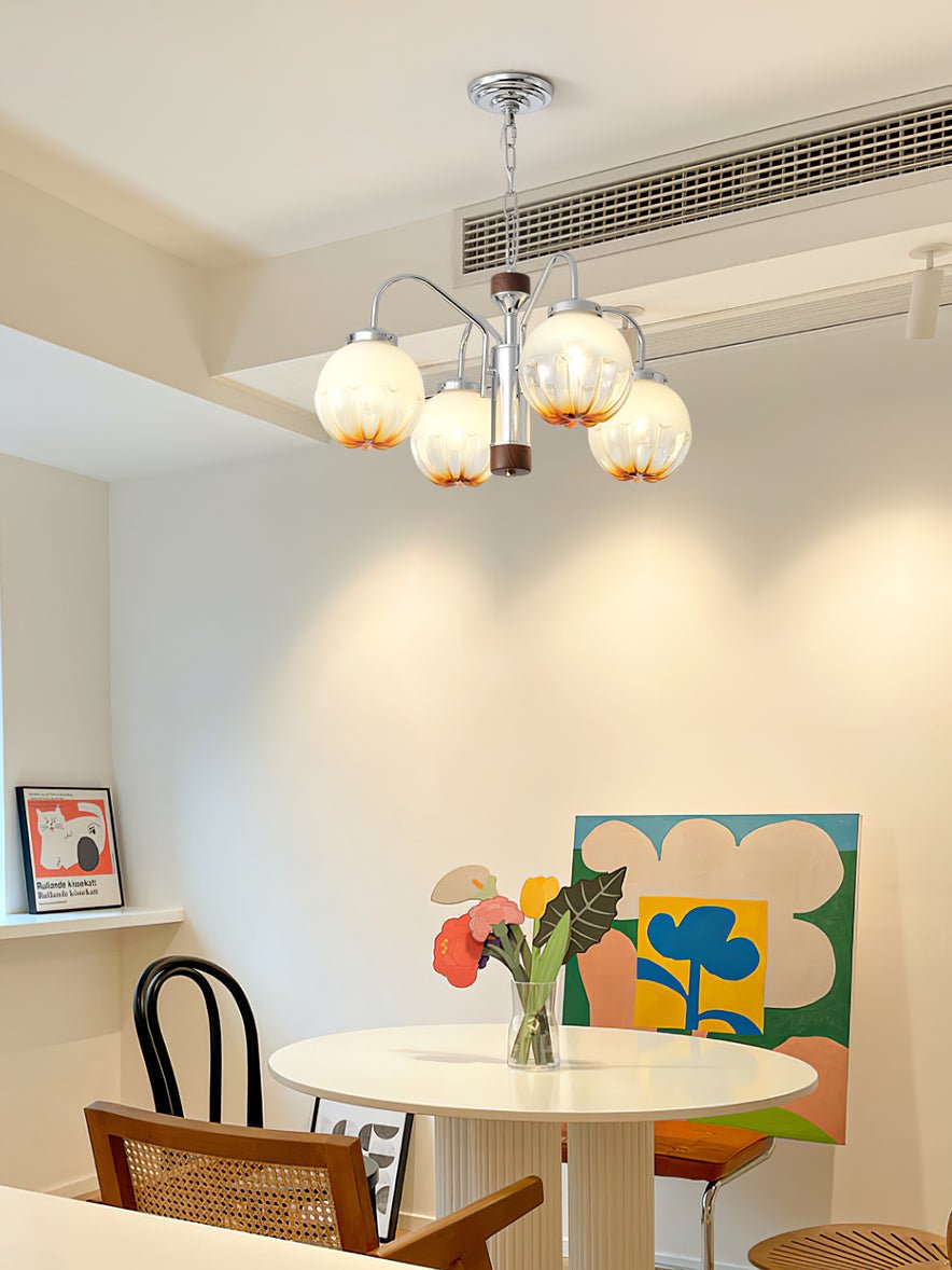 Ulliria Chandelier Art Nordique Fleur En Noyer Et Verre - Neutralighting