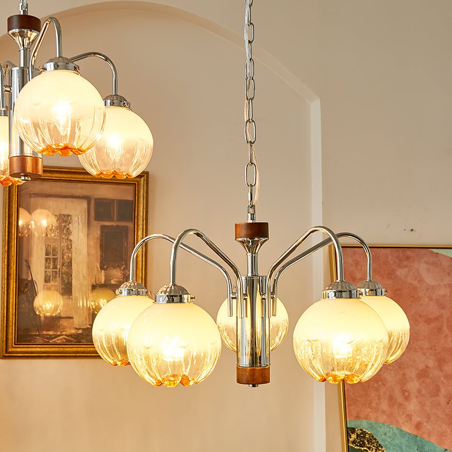 Ulliria Chandelier Art Nordique Fleur En Noyer Et Verre - Neutralighting