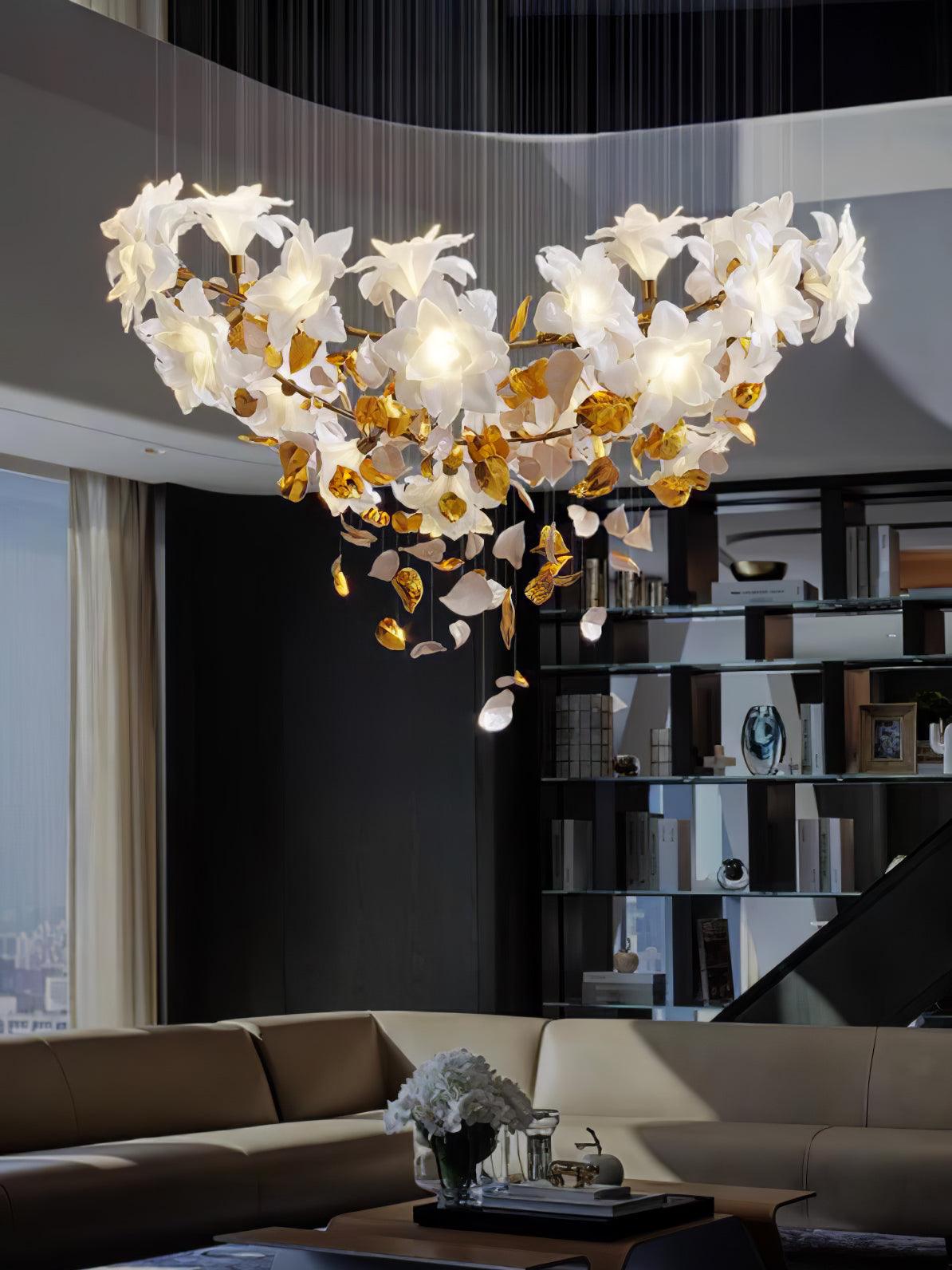 Araeos Chandelier en Laiton Fleurs Volantes et Papillons - Neutralighting