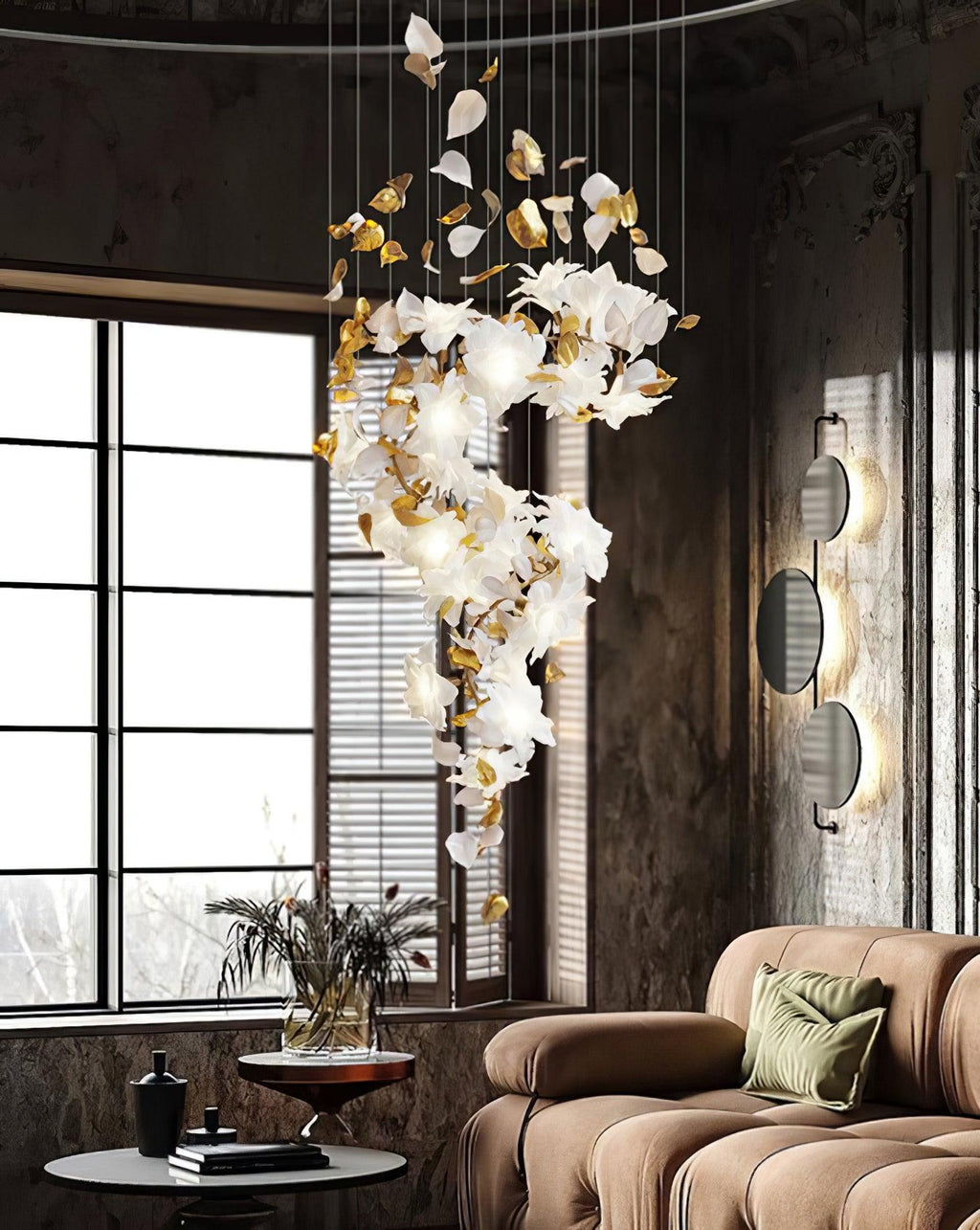 Araeos Chandelier en Laiton Fleurs Volantes et Papillons - Neutralighting