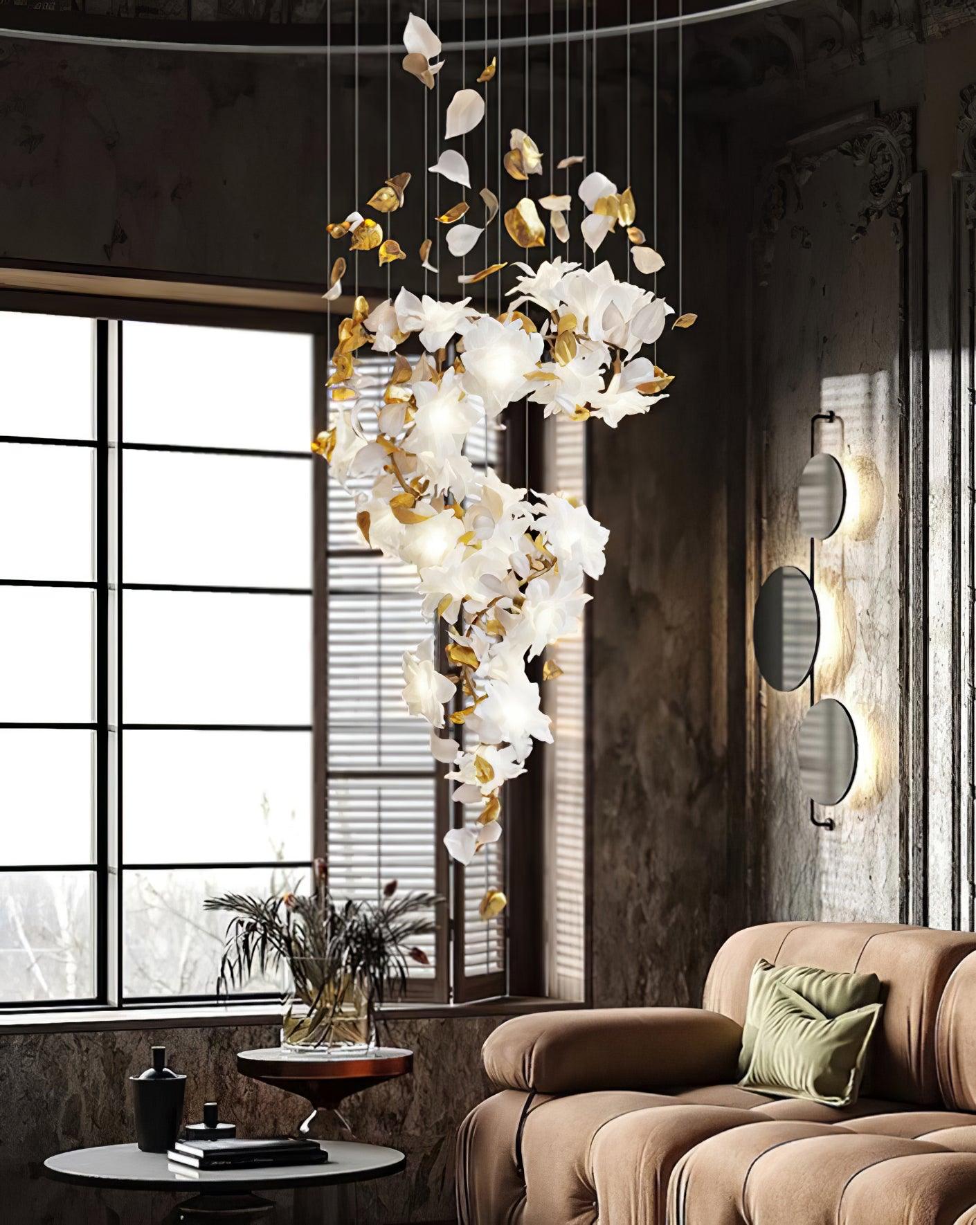 Araeos Chandelier en Laiton Fleurs Volantes et Papillons - Neutralighting