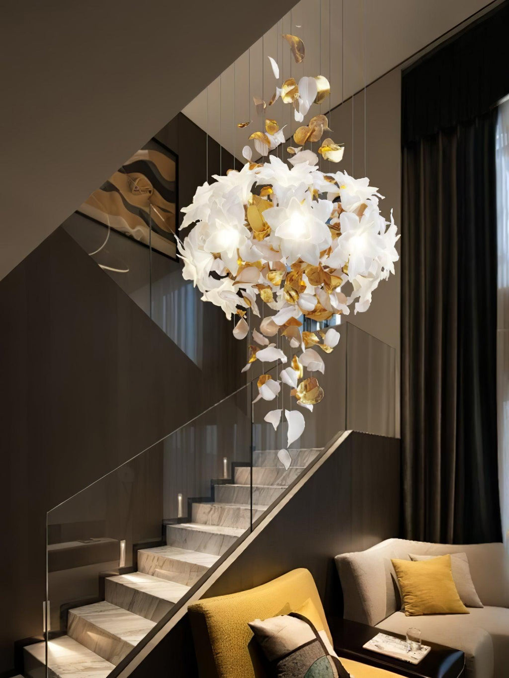 Araeos Chandelier en Laiton Fleurs Volantes et Papillons - Neutralighting