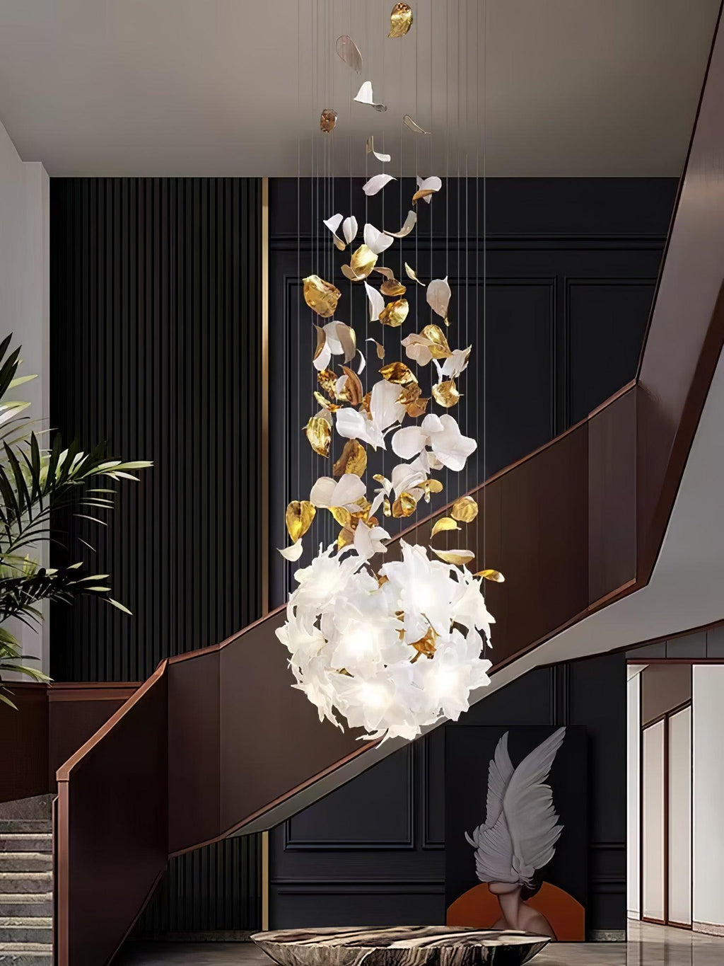 Araeos Chandelier en Laiton Fleurs Volantes et Papillons - Neutralighting