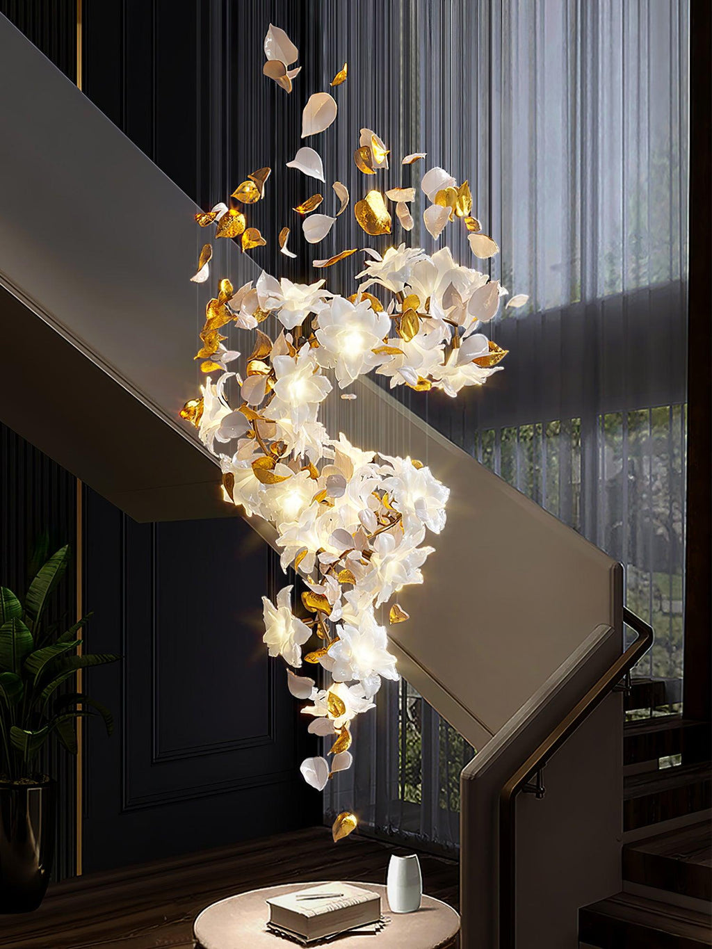 Araeos Chandelier en Laiton Fleurs Volantes et Papillons - Neutralighting