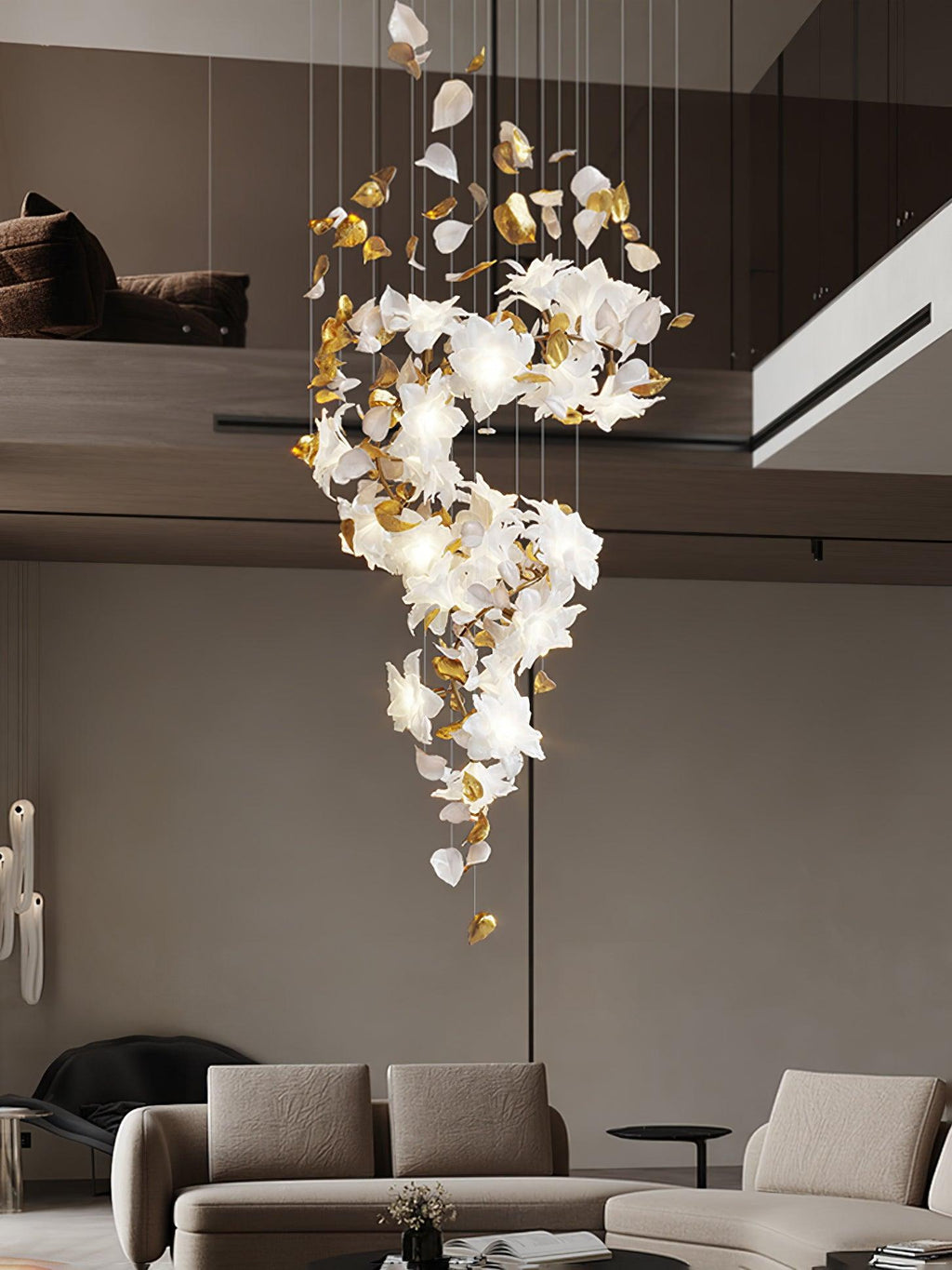 Araeos Chandelier en Laiton Fleurs Volantes et Papillons - Neutralighting