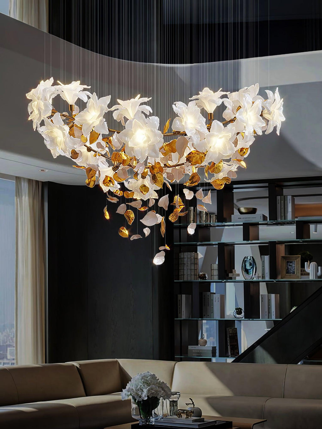 Araeos Chandelier en Laiton Fleurs Volantes et Papillons - Neutralighting